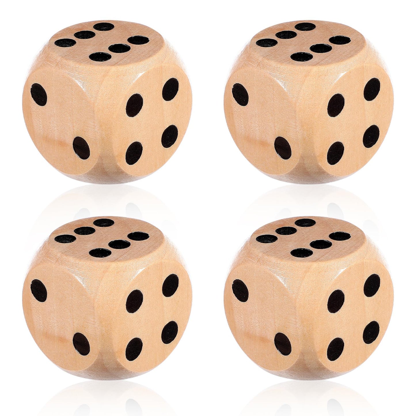 AOZUO Set of 4 30 mm Large Wooden Dice Set, Natural Wood Dice Game Trickle Wooden Dice for Teaching Board Games Card Game Party Games Accessories