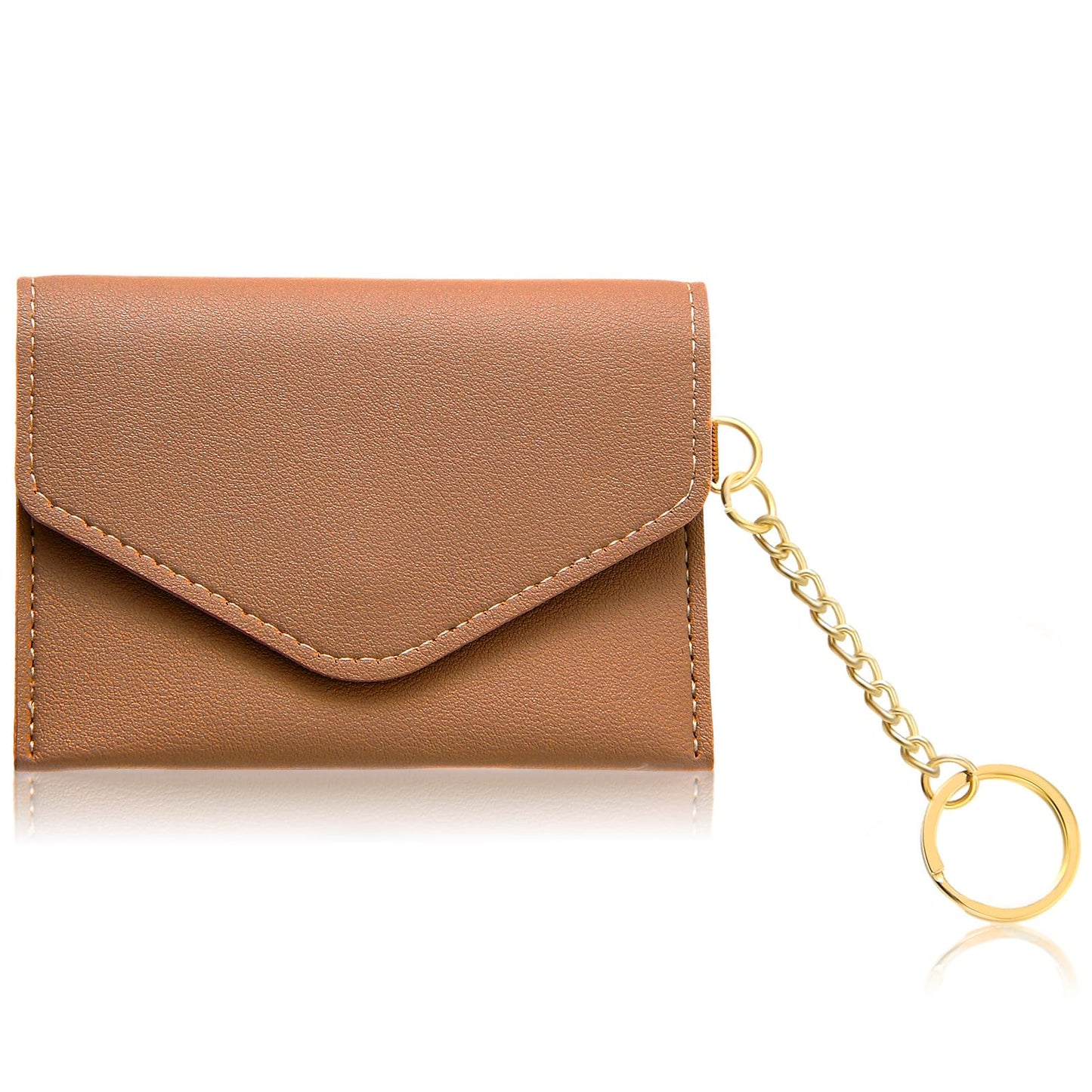 Amabro Small Coin Purse, Leather Change Purse Portable Zipper Keychain Wallet Mini Coin Purse Organizer Pouch Card Case for Women Credit Card ID Key(Brown)