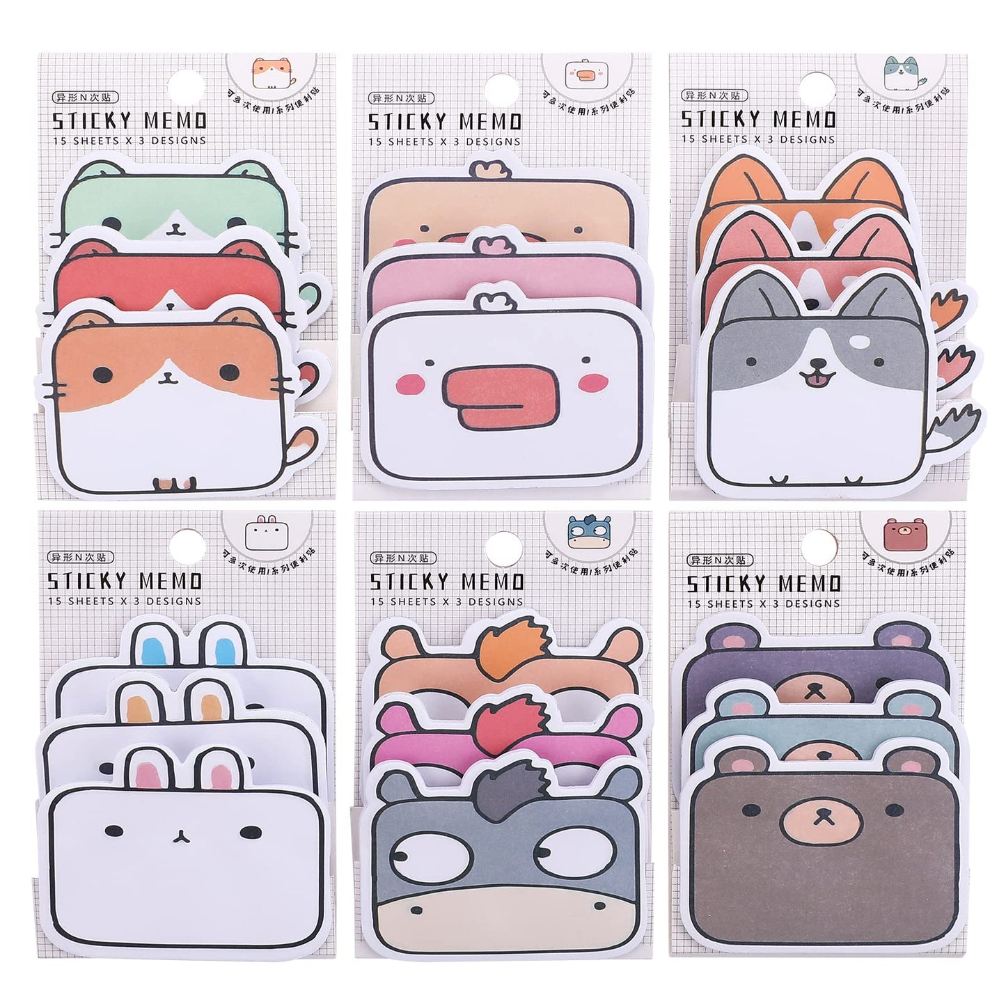 cobee Sticky Notes, 6 Pack Cute Animals, 270 Self-Adhesive Memo Pads, Students Home Office Bookmarks and Index Tab Supplies
