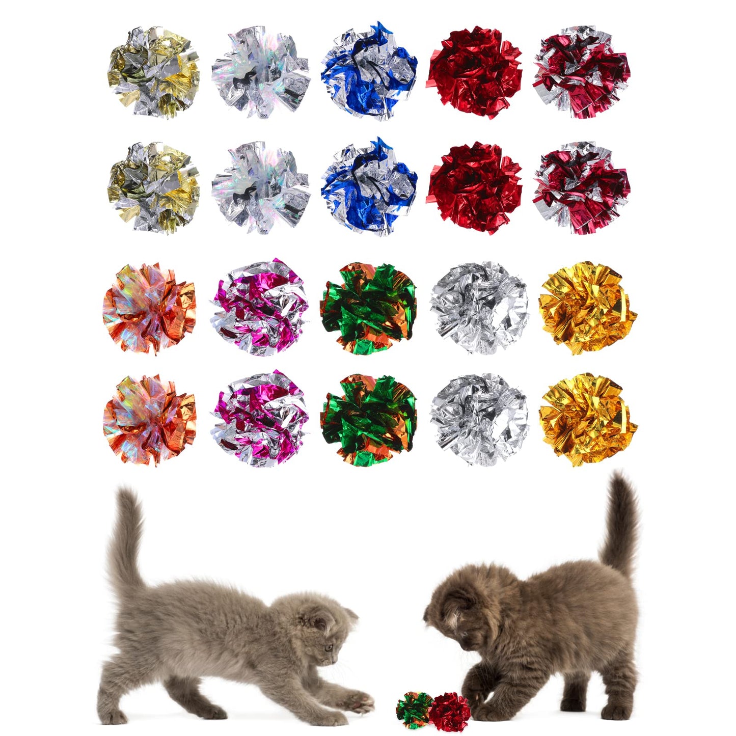 Molain Cat Crinkle Ball Toys, 20 Pieces Colorful Cat Toy Balls Cat Play Toy Indoor Cats Interactive Ball Toy Large Ball Toy for Cat Kitten 6 cm/2.36 inch