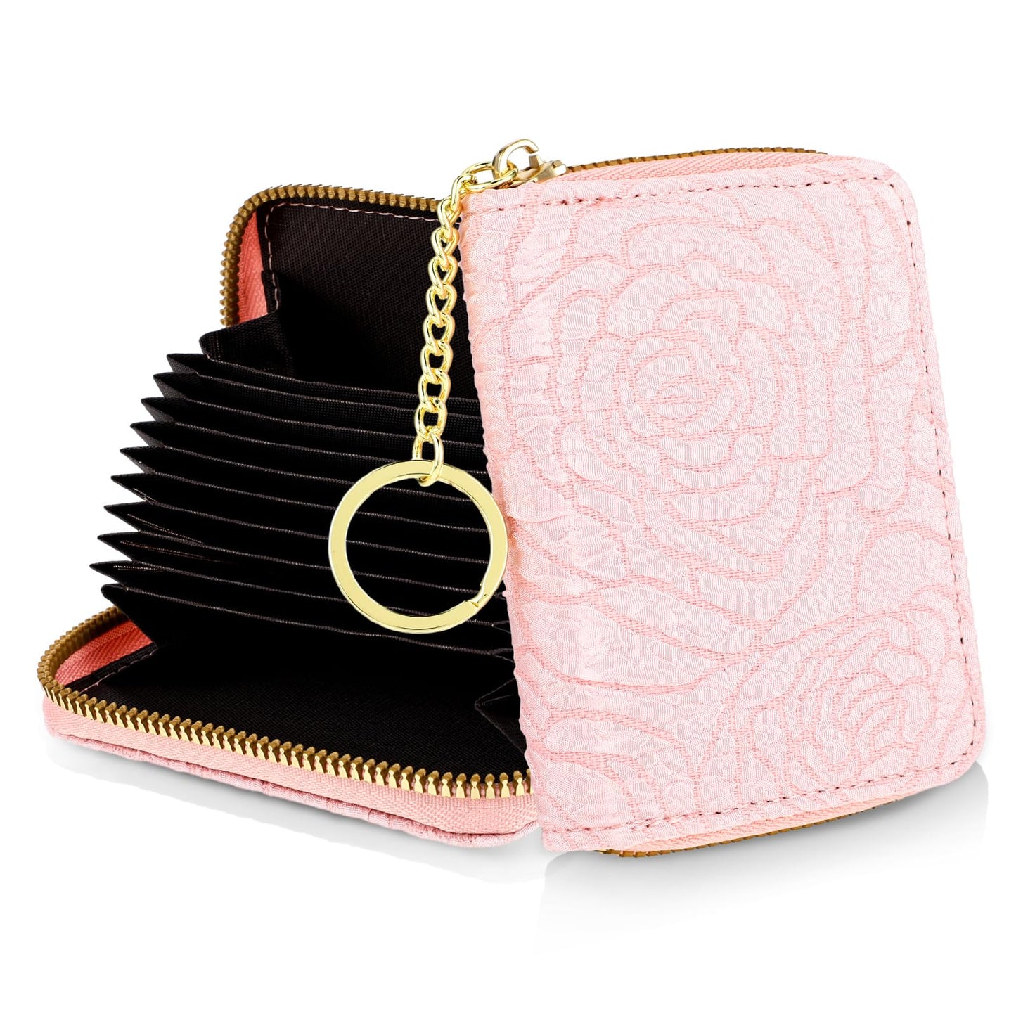 Bewudy Credit Card Holder RFID Wallets for Women, Small Wallet for Cards Holder with Keychain Zipper, Pocket RFID Card Wallet for Women Girls(Pink)