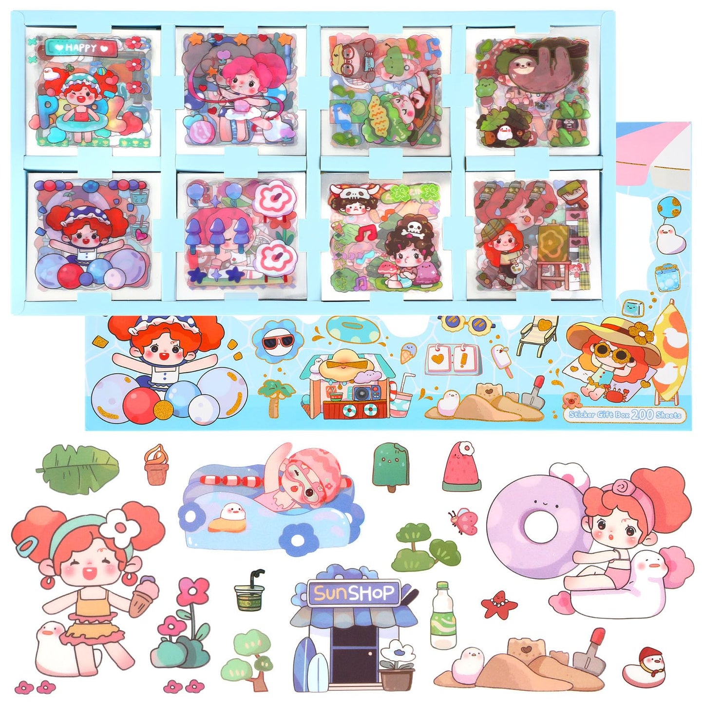 Giantree 200Pcs Travel Girl Cute Stickers for Girls, Kawaii Stickers Waterproof Vinyl Transparent Stickers Vitality Girl Gifts Stickers for Kids Teens Water Bottle Notebook Laptop Scrapbook Journaling
