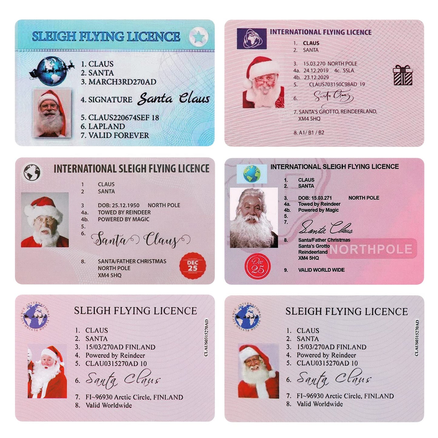 TIESOME Santa Driver' License, 6 Pcs Santa Claus Lost Sleigh Licence, Santa Claus Flying License, Santa ID Card, Xmas Novelty ID Card, Christmas Eve Box Filler Gift, Christmas Stocking Fillers Decor