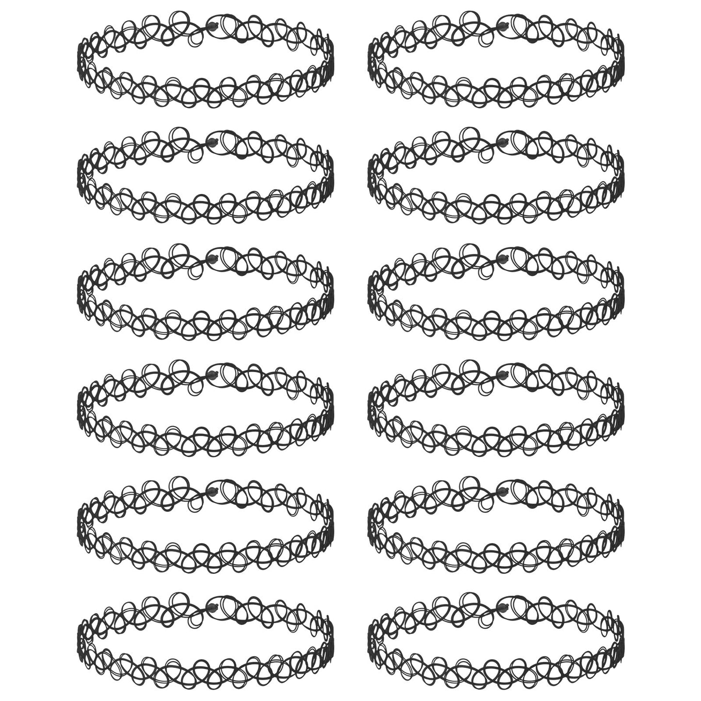 MBAIYO 12 Pcs Choker Necklace Set, Vintage 90s Accessories, Black Tattoo Choker, Grunge Jewellery for Women and Teens