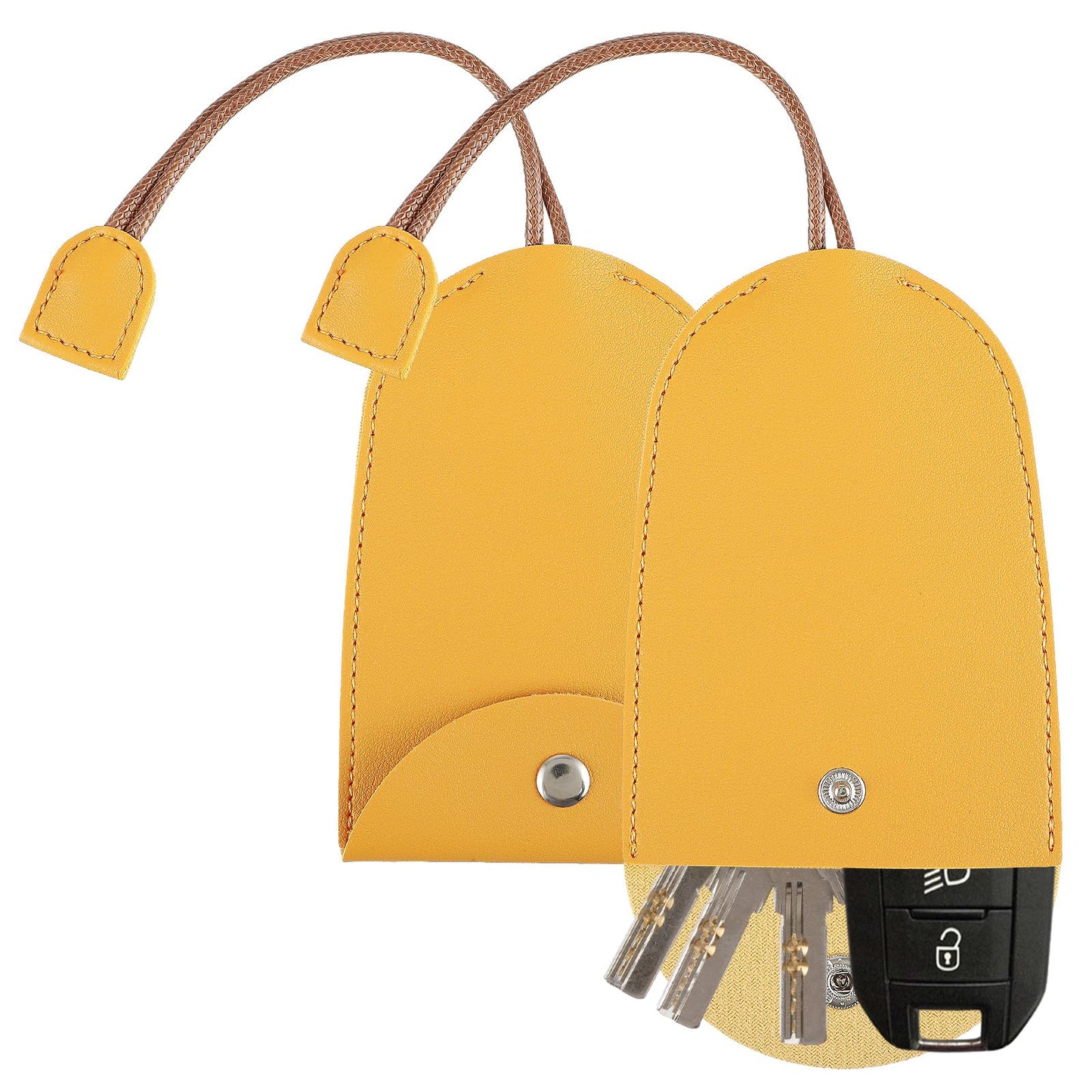 simarro 2Pcs Creative Extendable Car Key Case, Pull-Out Unisex Car Key Case Large-Capacity Protective Key Holder Hook Portable Key Bag Key Sleeve (Yellow)