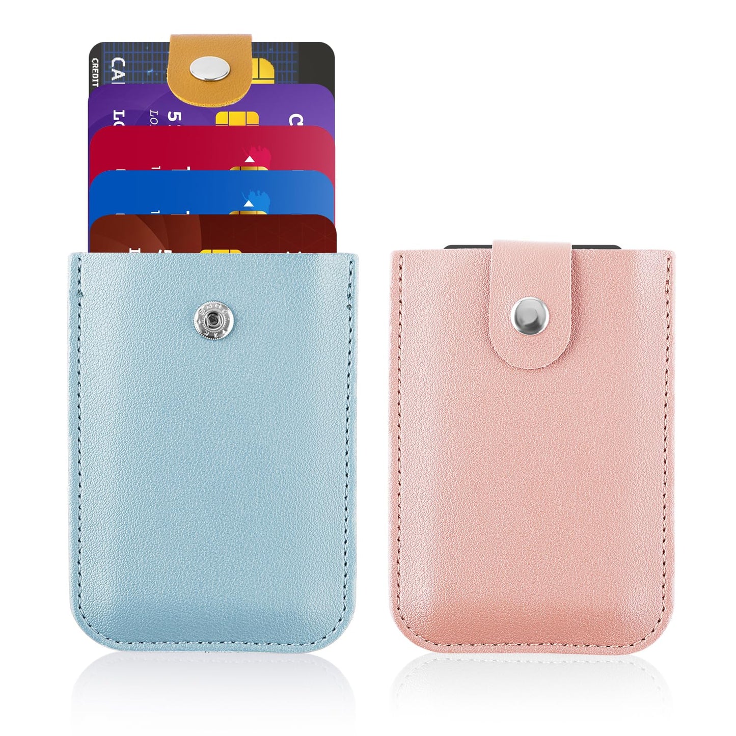 Jeffdad 2 Pcs Personalized Pull-Out Card Organizer for Women, PU Leather Minimalist Wallets Travel Wallet Anti Theft, Pocket Wallet Credit Card Holder for Men Women(Pink and Blue)