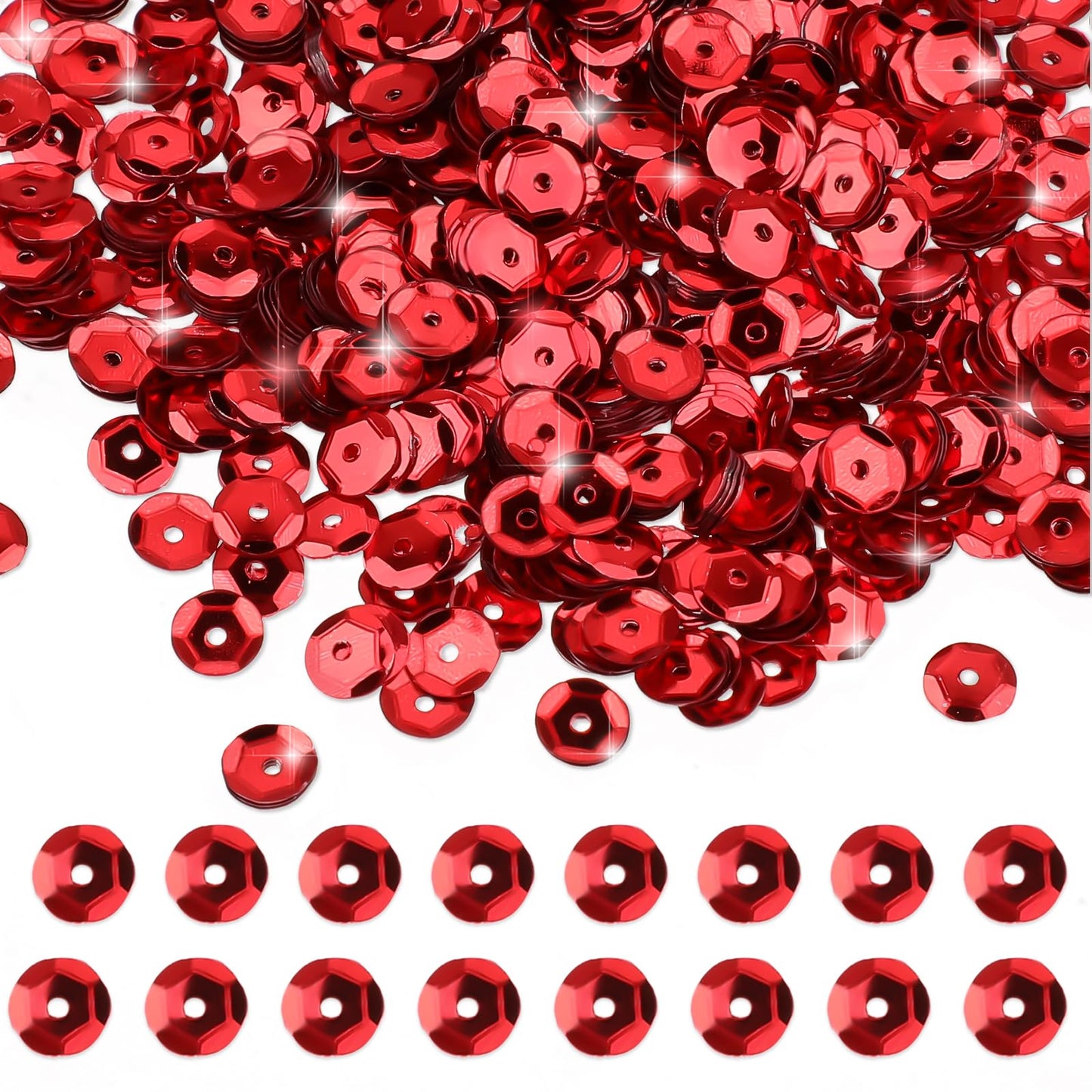 Molain 4800Pcs Red Craft Sequins, 6mm Round Embroidery Craft Sequins Bulk Red Sequins with Holes Loose Sequins for Sewing Craft Nails Sticking Shiny Art DIY Deco