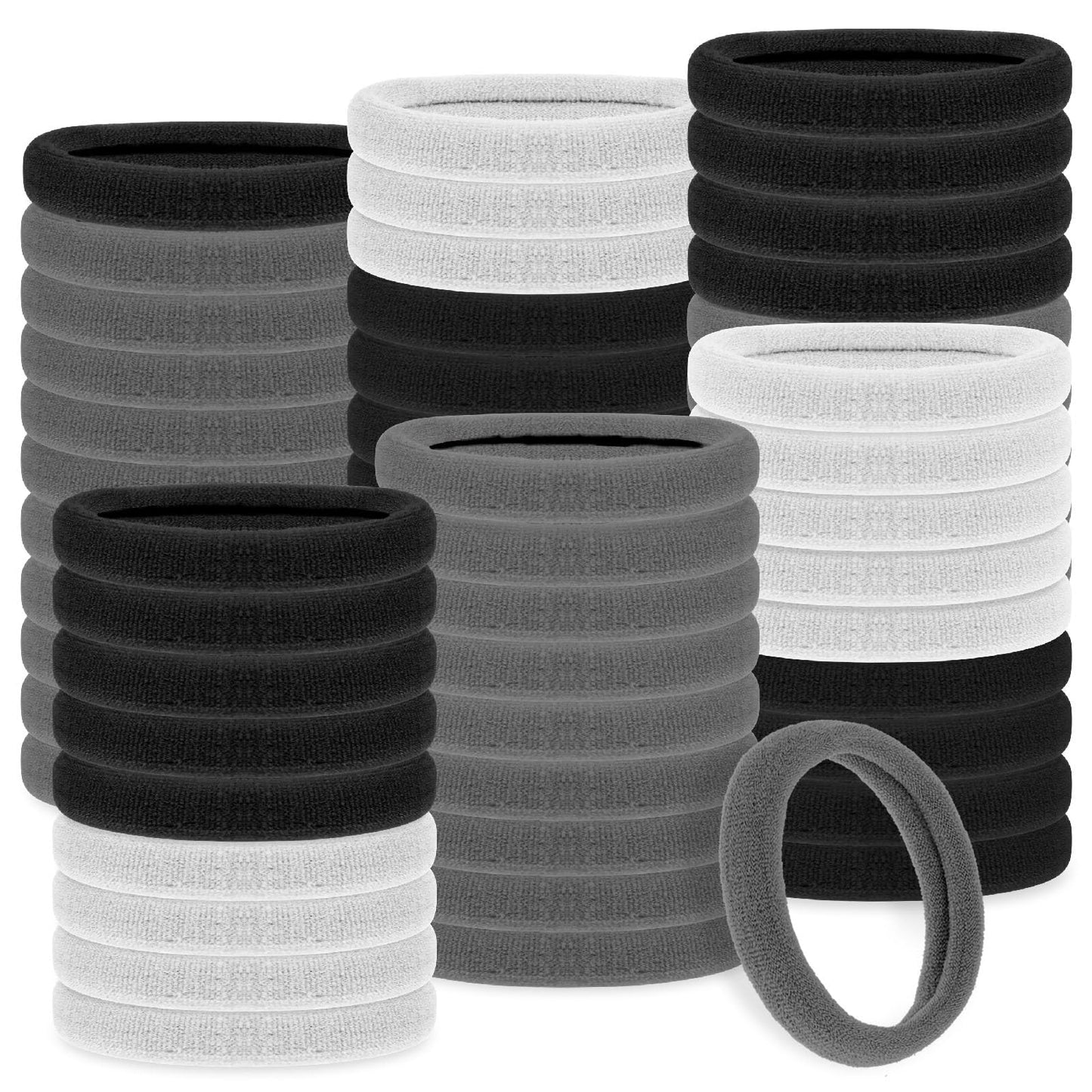 cobee Hair Bobbles for Women, 100 Pcs Nylon Hair Ties No Damage for Thick Hair Seamless Soft Hair Bands Bulk Hair Ties Ponytail Holders Stretch Headbands Accessories(Black, White, Gray, 4mm)
