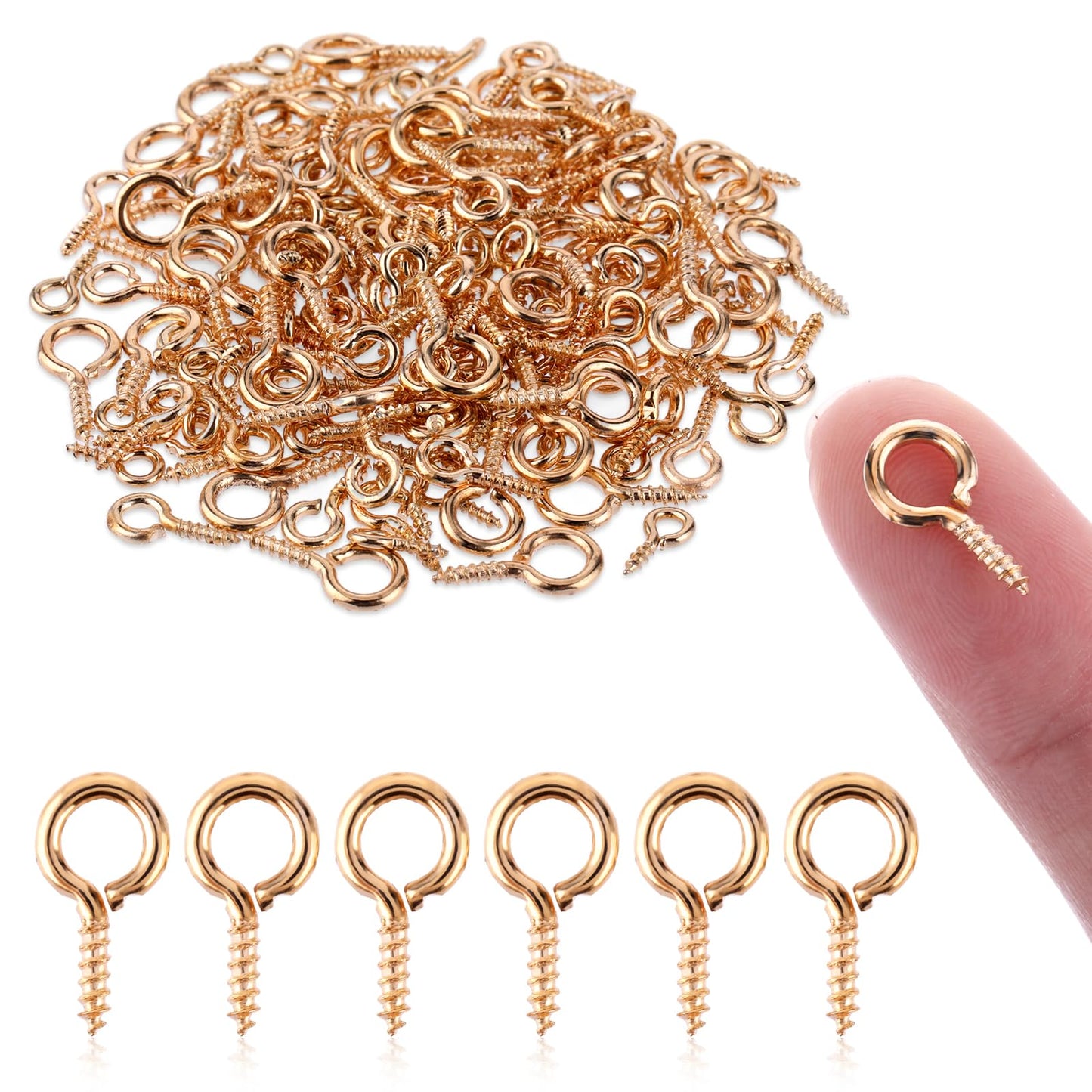 Amabro 400PCS Small Screw Eyelets, Mini Screw Eye Pins Threaded Metal Eye Screw Hooks Eye Bolts for Jewellery Making Pendants Beads DIY Craft 10mm(Gold)