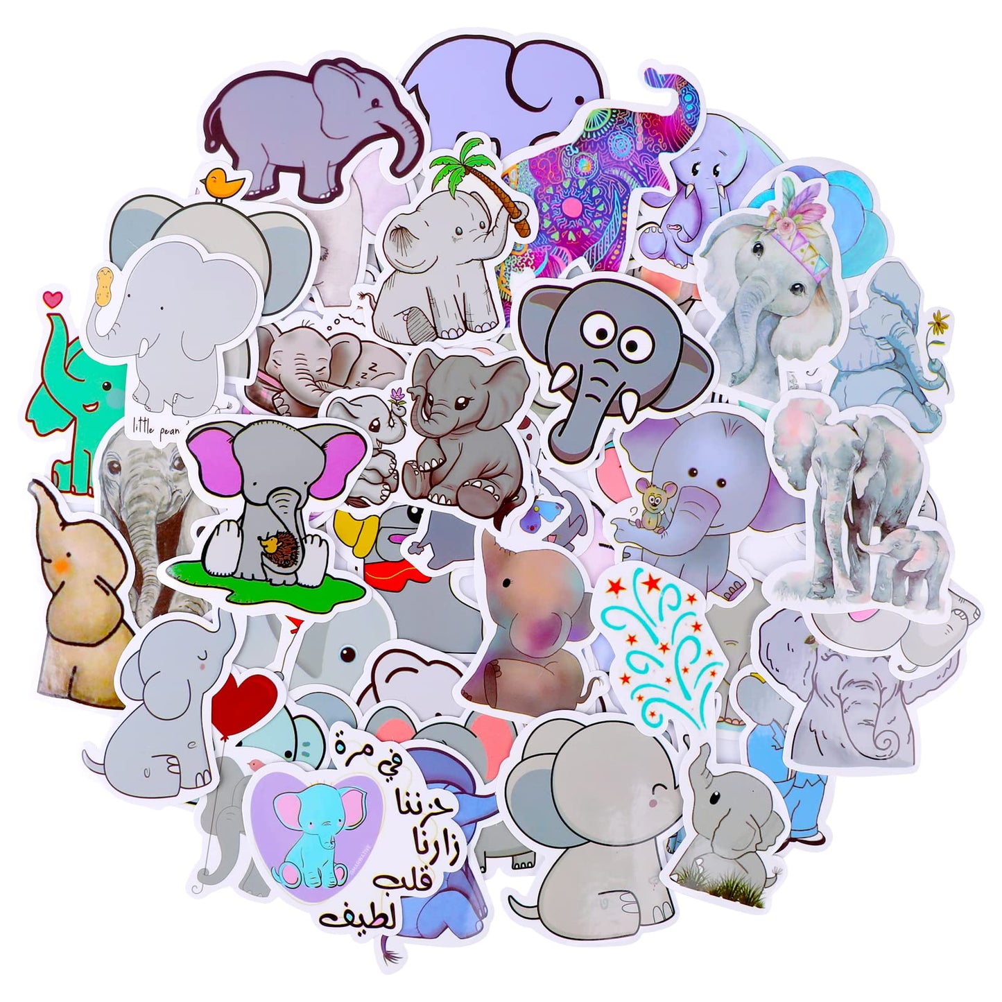 cobee Cute Elephant Stickers, 50 Pieces Cute Animal Stickers Waterproof Vinyl Decals Journal Stickers for Scrapbooking Teens Students Adults Teachers Water Bottles Computer Luggage