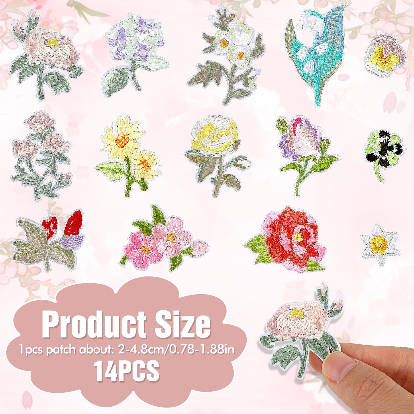 Yuanchu Mini Flower Iron on Patches,14 Patterns Embroidered Decorative Patch Sew Applique Repair Patch for Jeans Clothing Jacket Hat Backpacks Pants DIY Accessories
