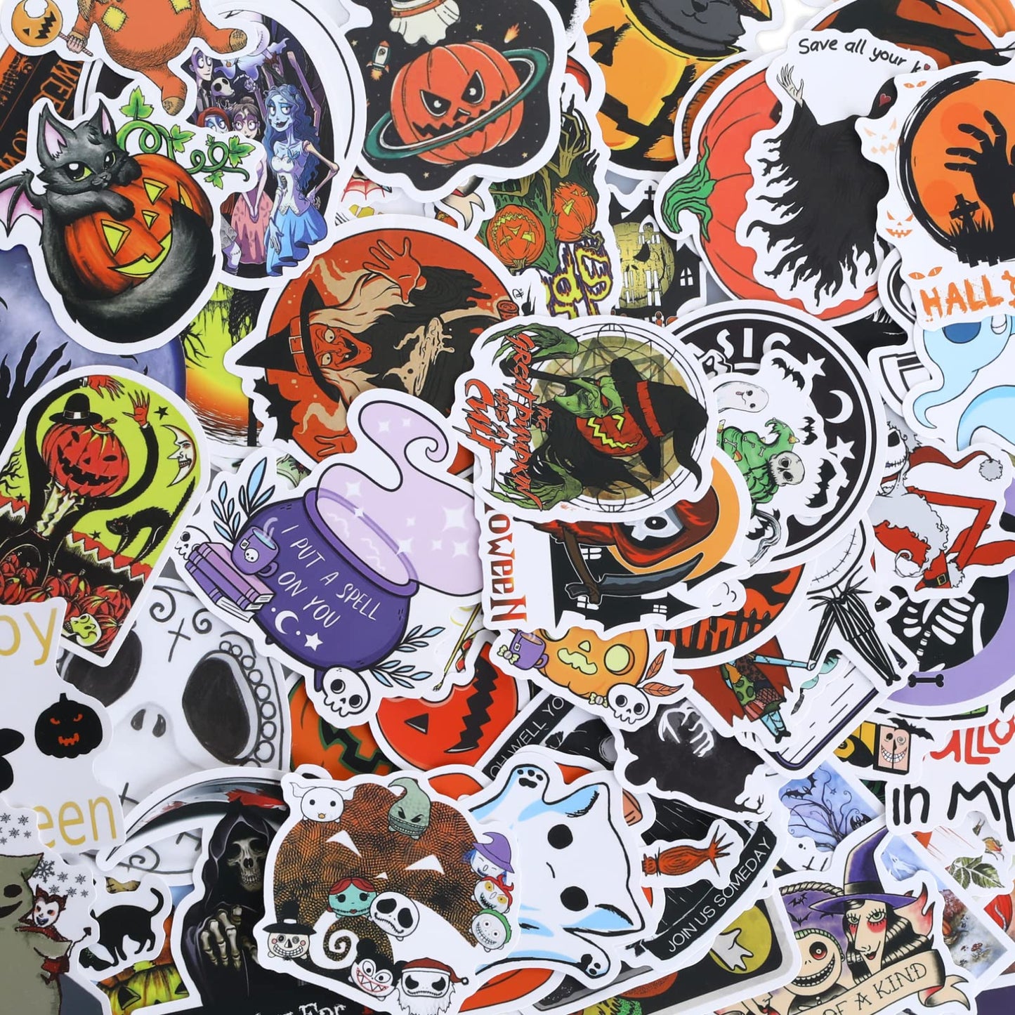 Cobee Halloween Stickers for Kids,100 Pieces Halloween Themed Decals Pumpkin Vinyl Decals Skull Ghost Bat Stickers for Water Bottles Laptop Kids Party Favors