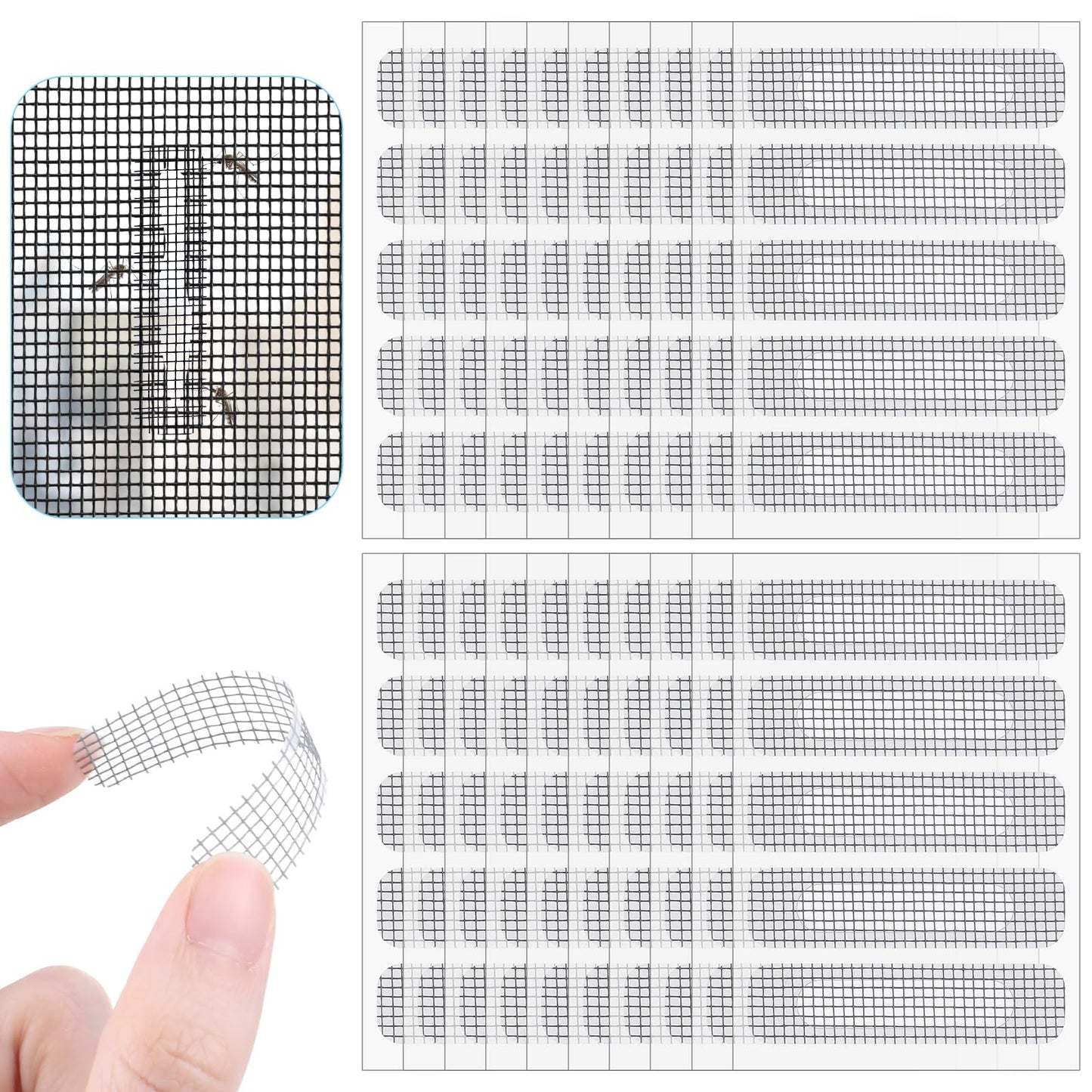 Amabro Breathable Fly Screen Repair Kit Strong Adhesive Window Screen Mesh Tape Self-Adhesive Screen Kit for Repairing Small Holes and Tears(100PCS)