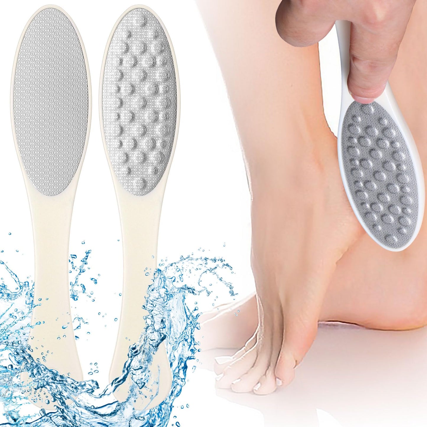 AOZUO 2 Pcs Metal Foot File, Stainless Steel Foot Scraper, Double Sided Callus Remover for Feet, Professional Pedicure Rasp Feet Pedicure Tool for Men Women Cracked Heel and Dead Foot Skin(Beige)