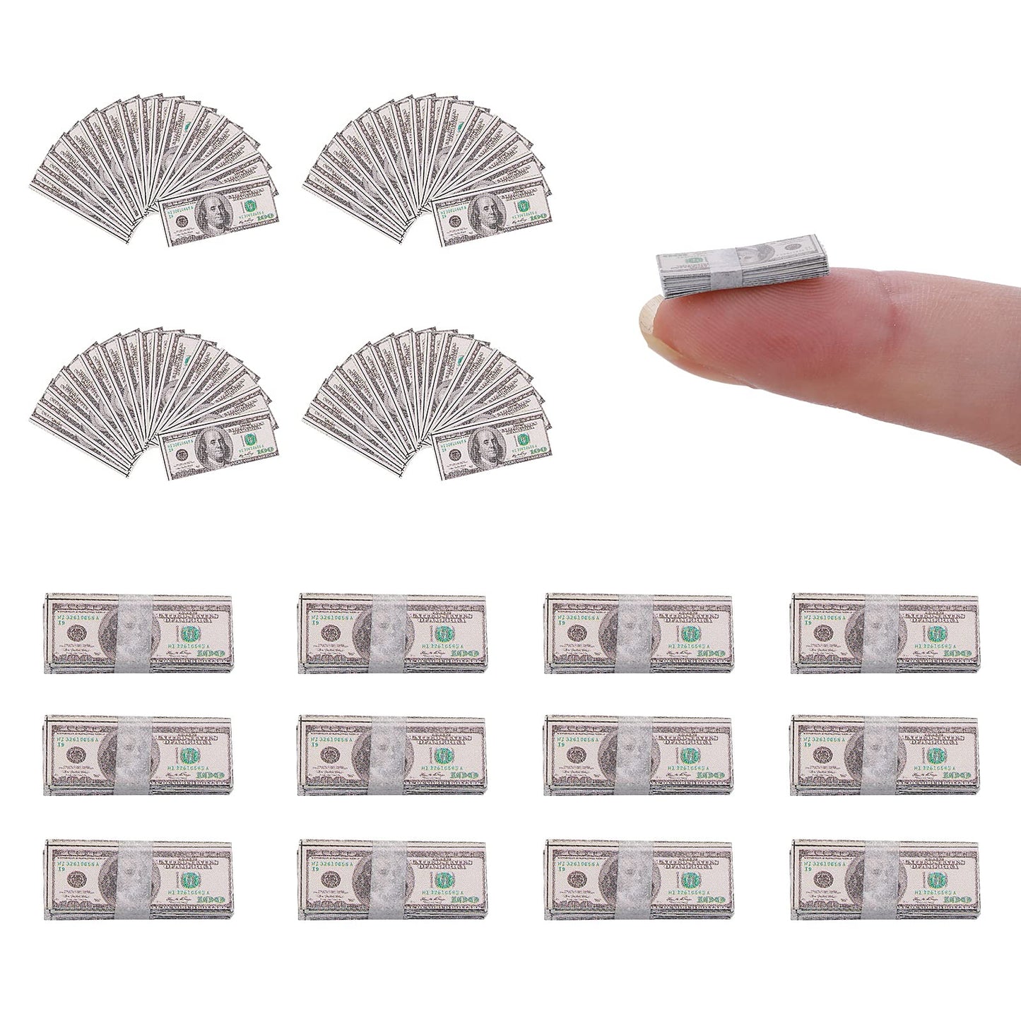 Cobee Dollhouse Miniature Money Model, 220 Pieces Mini Play Money Realistic Money Bill Set Doll House Copy Money Prop Money Full Print 2 Sided for Pretend Play (Dollar)