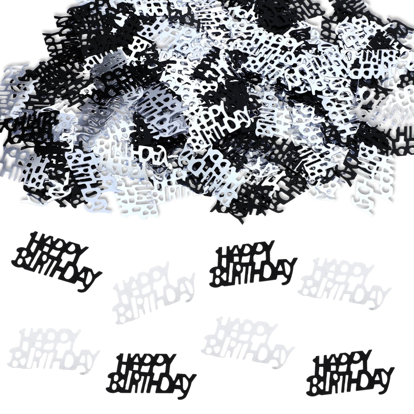 Yuanchu Confetti Happy Birthday Table Decoration Birthday, Pack of 500 Confetti Decoration Birthday Silver Black Glitter Birthday Decoration Table Woman Man Confetti Decoration Streamers Birthday