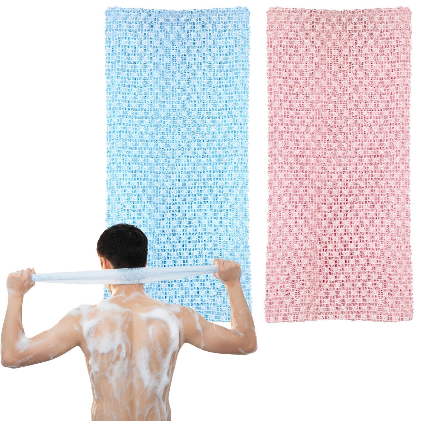 DOPENSPI 2PCS Exfoliating Shower Towel, Japanese Exfoliating Towel Japanese Body Back Scrubber Extra Long ExfoliatingWashcloth for Men Women Body Cleaning and Massage