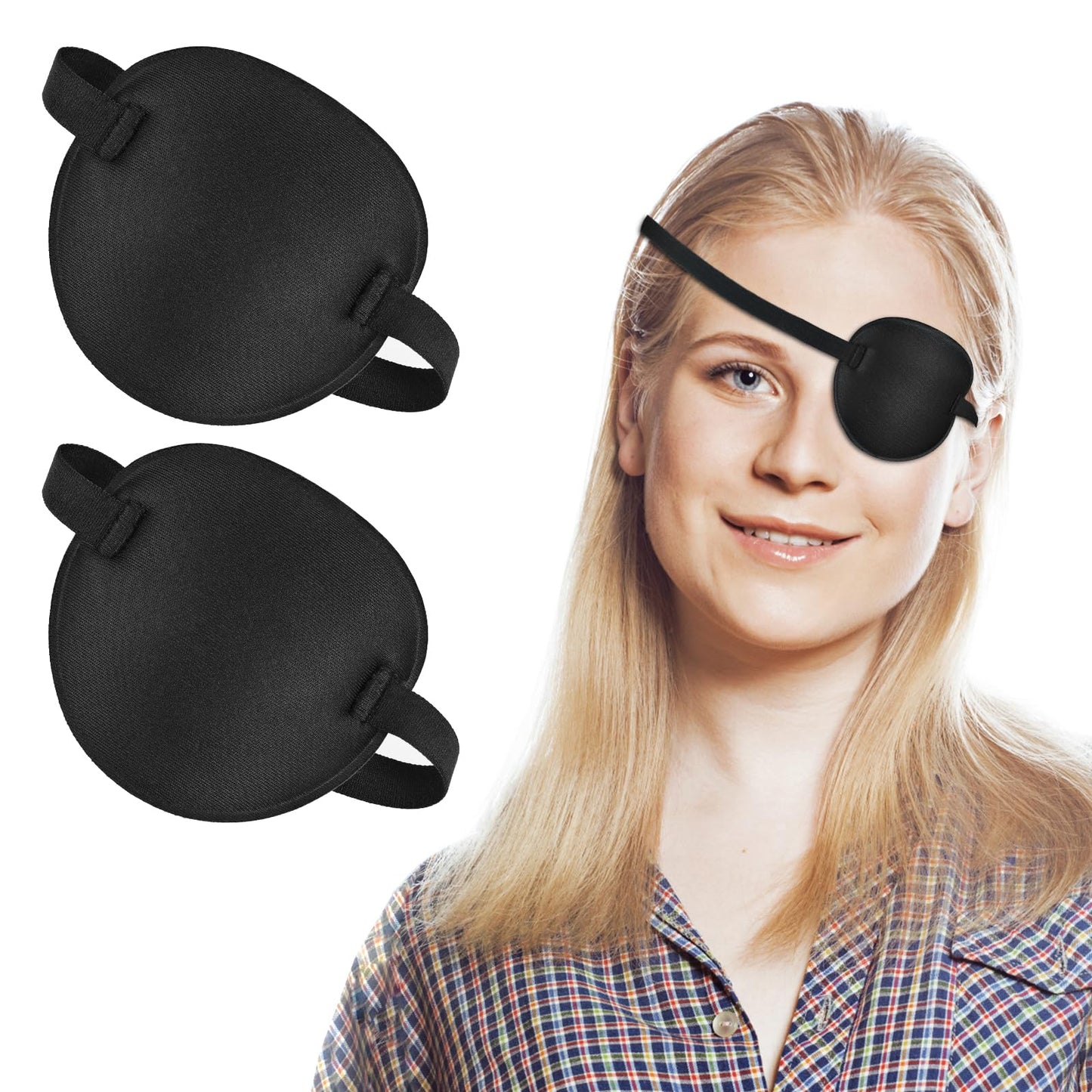 TIESOME 2PCS Eye Patch, 3D Adjustable Eye Patch, Medical Eye Patches, Amblyopia Lazy Eye Patches for Left or Right Eyes for Adults and Kids(Black)