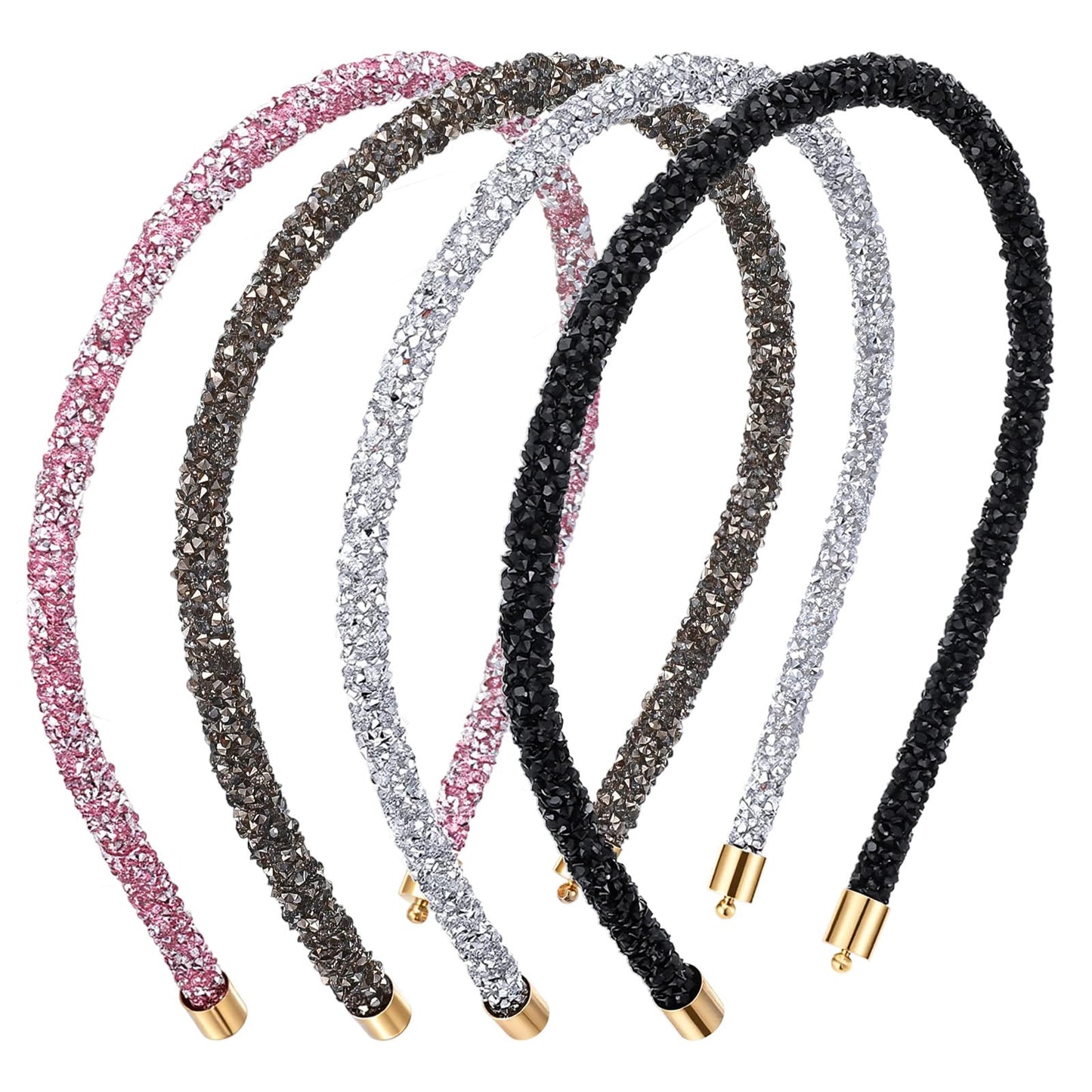 WJIAAA Pack of 4 Glitter Headbands, Crystal Headband Dirndl with Rhinestones for Women, Fashionable Hair Band for Party, Daily Life, Wedding (Pink, Grey, Black, Silver)