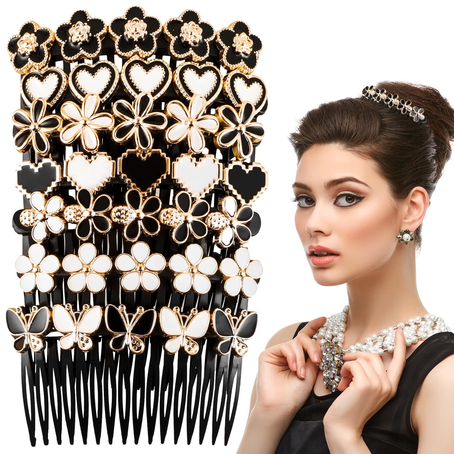 GEEHUA 7pcs Rhinestone Hair Combs, French Twist Hair Combs Acrylic Diamond Hair Slides Plastic 16 Teeth Fancy Side Comb Wedding Bridal Jewelry Hair Clips Accessories for Women Girls