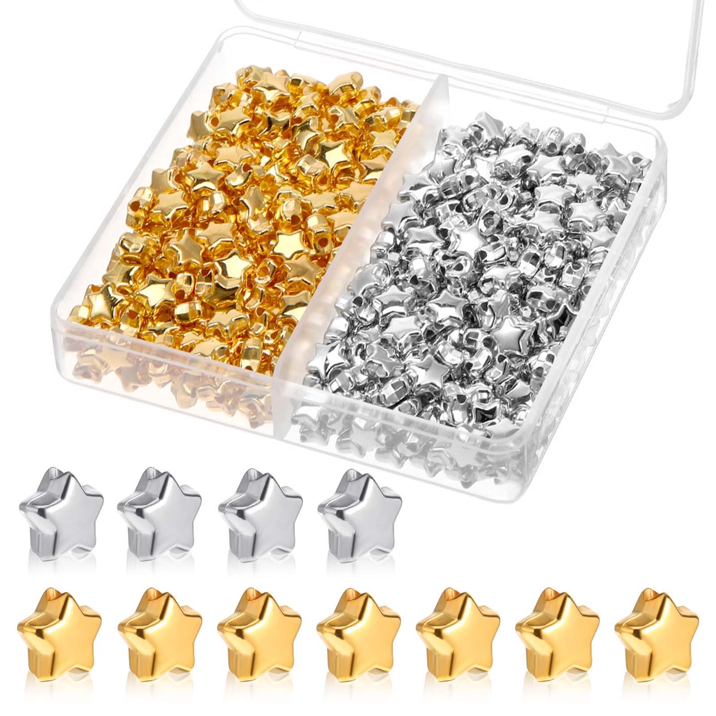 Yuanchu Star Spacer Beads, 400pcs Star Beads for Crafts 6mm Star Beads for Bracelets Gold Silver Spacer Beads for Jewelry Bracelet Making Birthday Party Necklace Friendship Bracelets Hair Beads Crafts