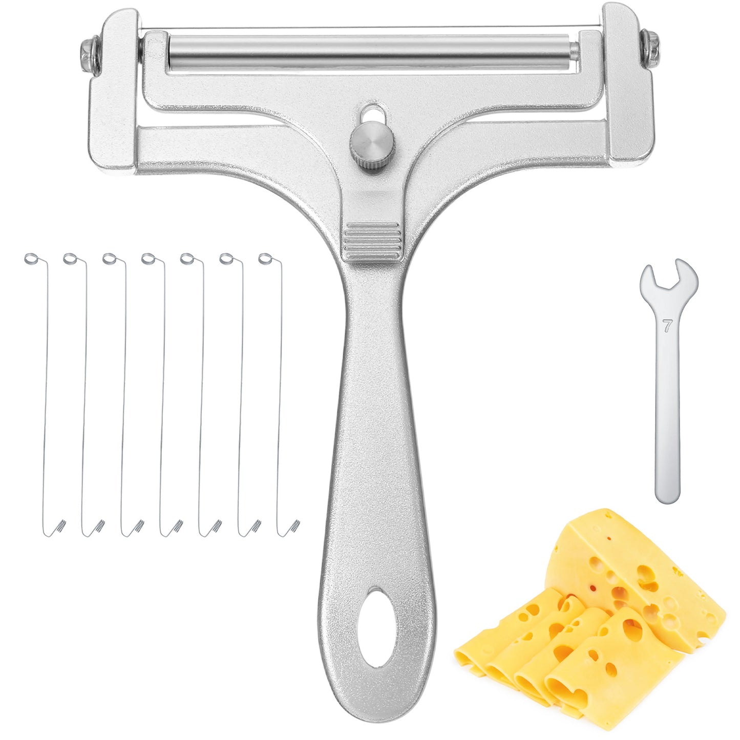 SHENLIU Cheese Slicer Kit, Stainless Steel Wire Cheese Slicers, Handheld Cheeses Slicer with 8 Replacement Wires and Wrench Adjustable Cheeses Cutter for Block Butter Cutter Tools