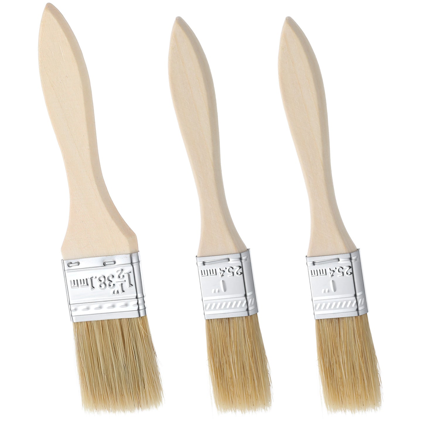 TIESOME 3 Pcs Natural Bristle Pastry Brush, Basting Brush for Baking, Cooking & Grilling, Wood Handle Sauce Brushes for Oil, Butter, Marinade (Wood, 6.89-7.48 Inch)