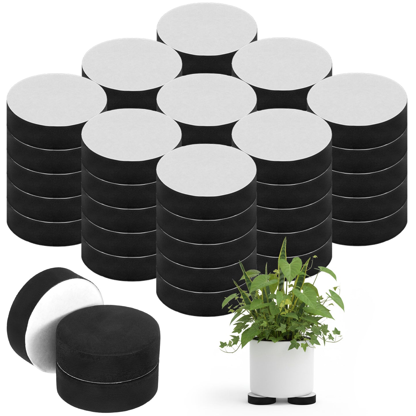 XLIUAX 80 Pcs Plant Pot Feet, Invisible Round Black Flower Pot Feet Risers, Self Adhesive Non-Slip EVA Foam Pads Better Water Drainage for Indoor and Outdoor Plants Pots and Furniture