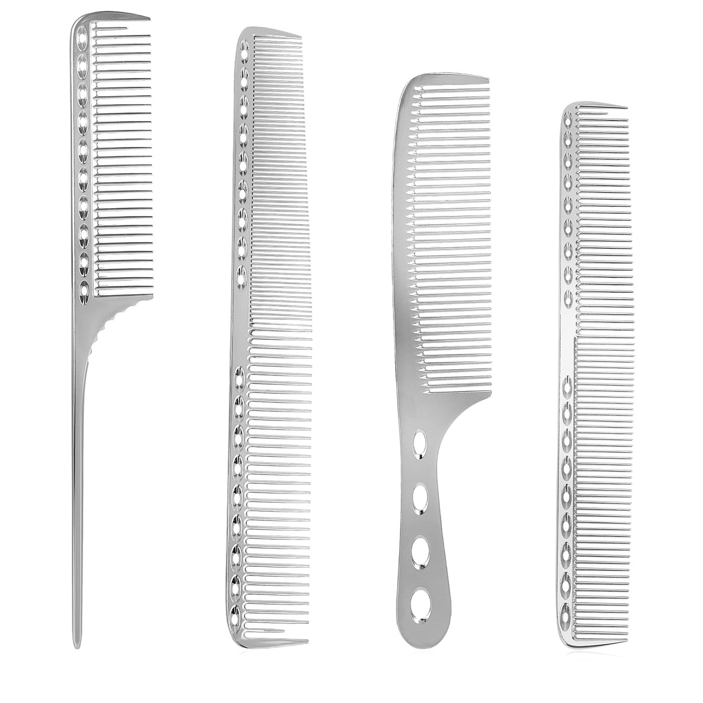 Giantree 4Pcs Metal Comb, Barber Comb Metal Comb for Men, Flat Iron Comb, Aluminum Dressing Comb Professional Barber Types, Combs for Man and Woman Hairdressing Heat Resistant Barber Comb (Silver)