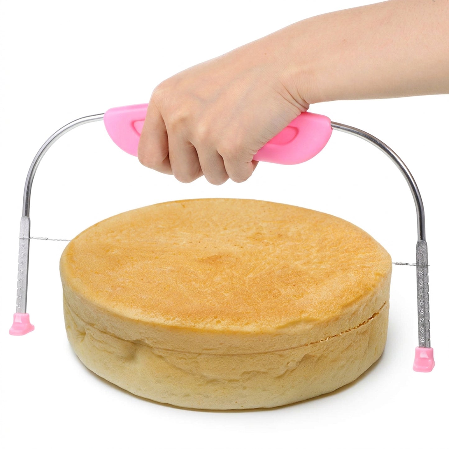 SULIKJHUI 1 Pcs Cake Cutter Slicer Leveler, Adjustable Cake Leveler & Slicer with 9 Heights, Professional Stainless Steel Wire Cakes Slicers Tool for Layer Cakes (Pink)