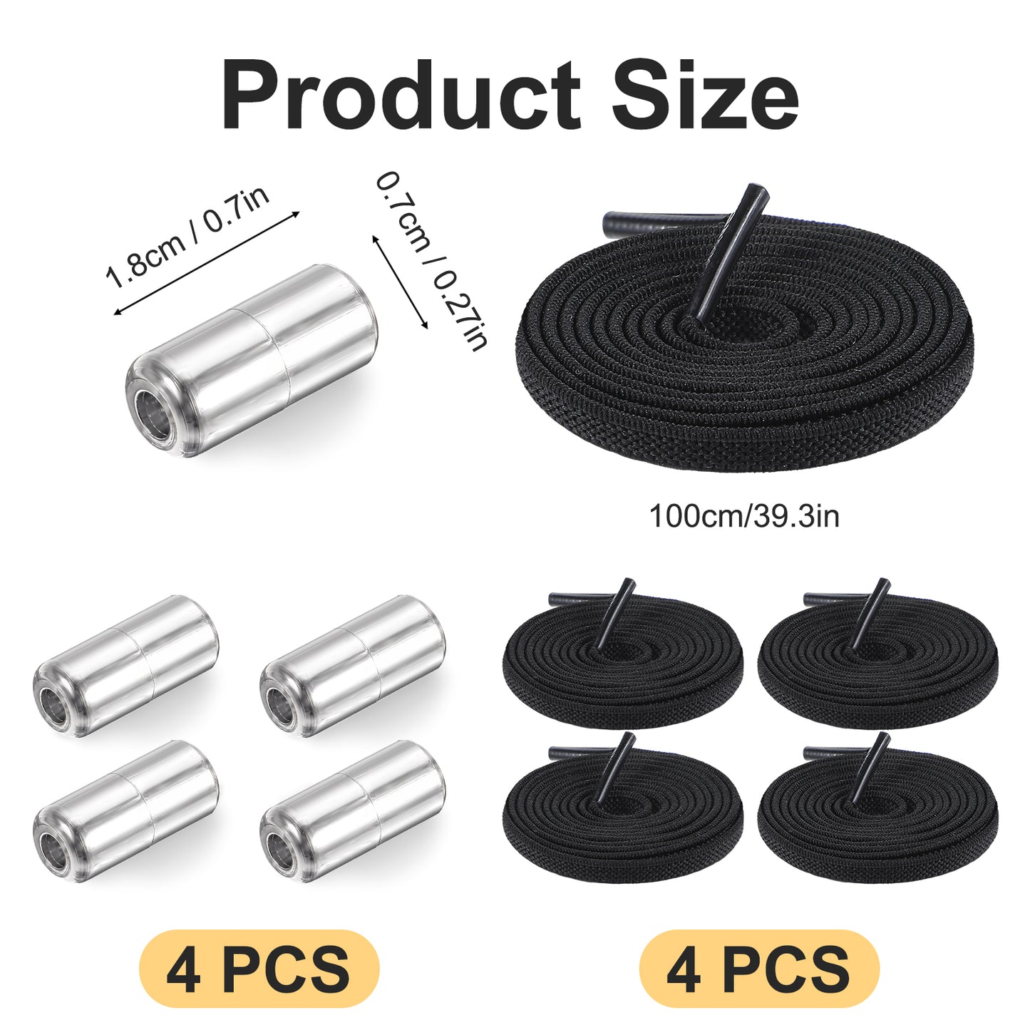 JIEYAO 2 Pairs Elastic No Tie Shoelaces, Tieless Shoe Laces One Size Shoelaces for Adults Sneakers Shoes(Black)