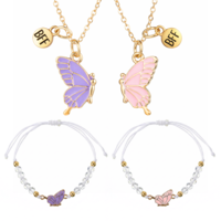 SHENLIU BFF Friendship Necklace Bracelets for 2, Best Friend Necklace Adjustable Butterfly Friendship Bracelets Butterfly Matching Necklaces Bracelet Jewelry Gifts for Women Couples Friend