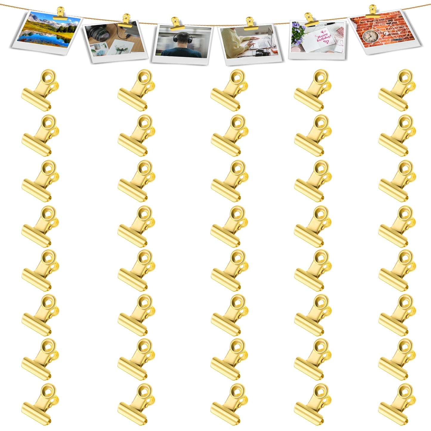Molain 40Pcs Gold Binder Clips, 0.87 Inch(22mm) Metal Hinge Clips for Food Packages, Mini Picture Clips, Small Paper Clamps, Binder Clips, Photo File Paper Document Clip for Home and Office Supplies