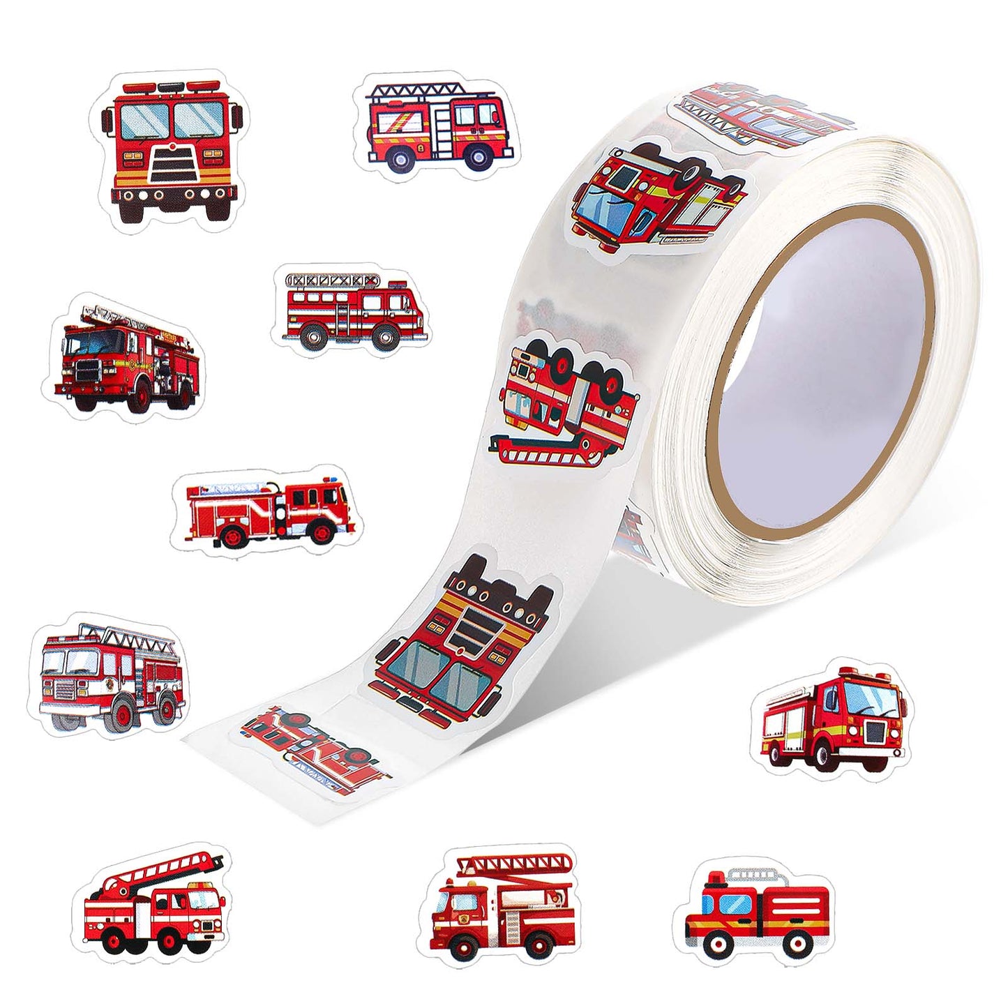 YUXMU 500 Pcs Fire Truck Stickers, Roll Self-Adhesive Waterproof Firefighter Stickers for Kids Baby Shower Party Favors Crafts Rewards Goodie Bags