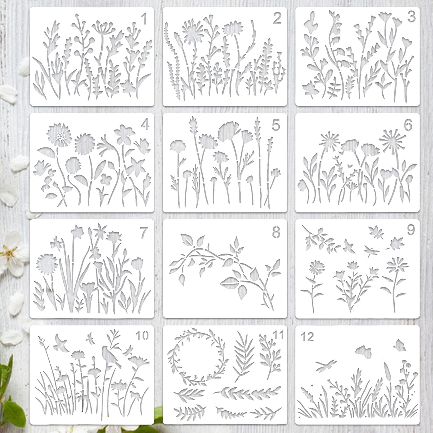 WJIAAA 12Pcs Stencils for Crafts Reusable,Texture Stencils for Painting Plastic Paint Stencil for Painting on Wood, Furniture Wall Home Decor DIY Scrapbooking
