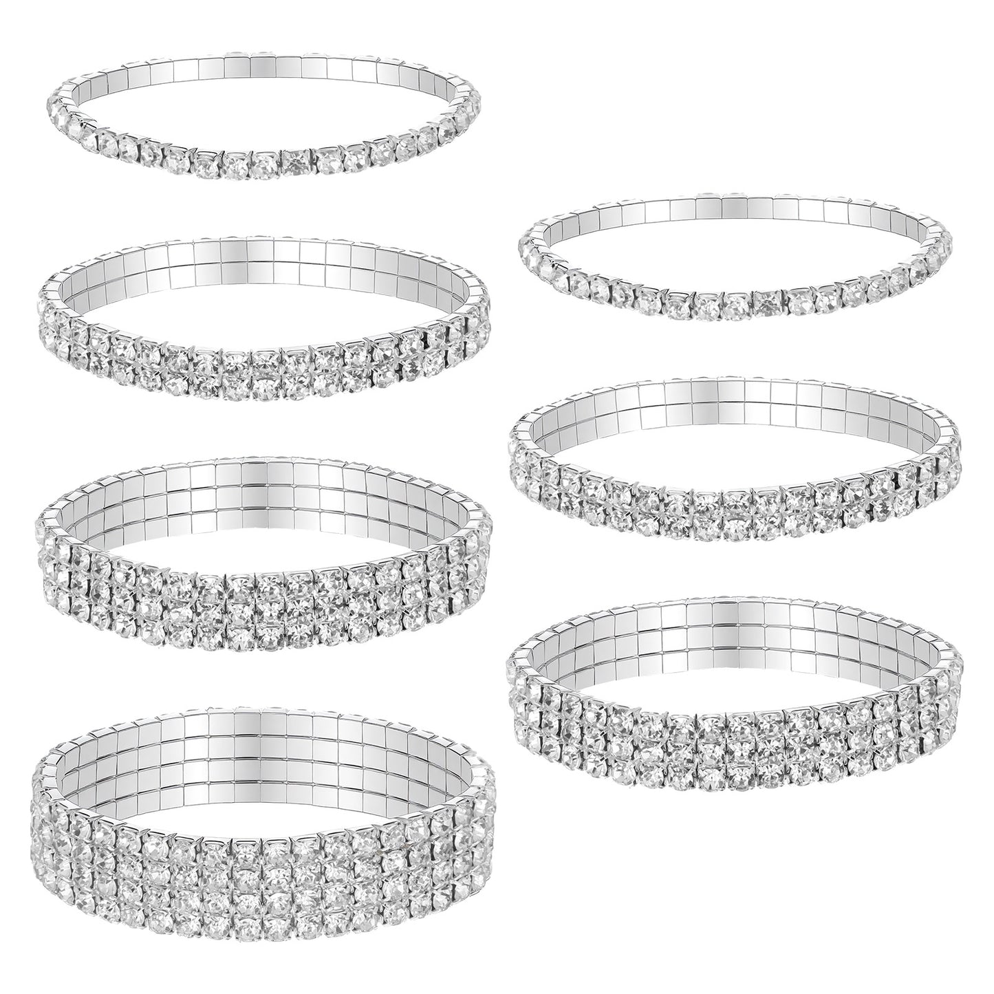 TIESOME 7 Pcs Rhinestone Bracelet Set for Women, Bling Bridal Bracelets, Sparkly Rhinestone Jewelry for Women, Bridal Wedding Party, Birthday Celebration
