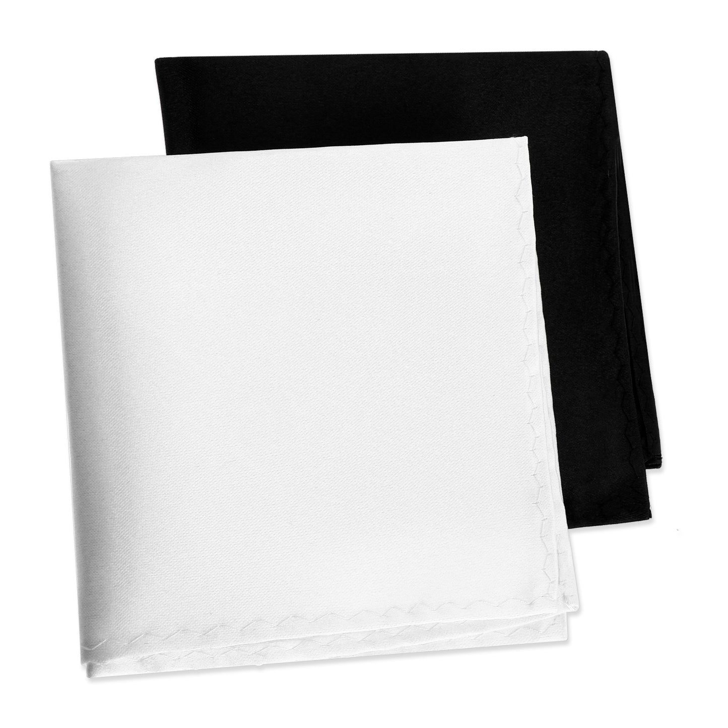 SHENLIU 2 Pack Pocket Squares for Men, Satin Polyester Pocket Square Handkerchiefs, Soft Gents Hankies Solid, Formal Wedding Groom Suit Accessory (Black + White)