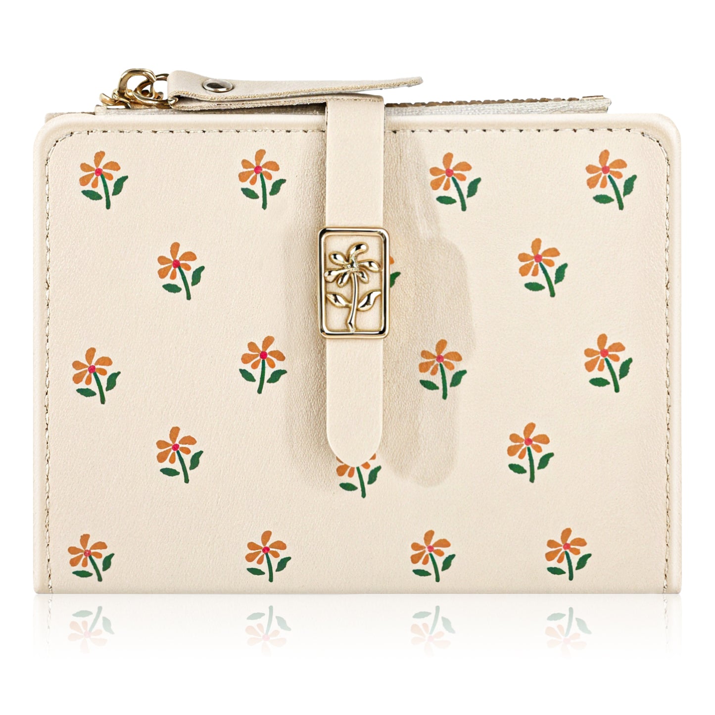 Molain Small Wallet for Women, PU Leather Bifold Compact Small Womens Wallet, Cash Wallet, Ladies Credit Card Holder 5 Card Slots, 1 Cash Slot, 1 ID Window, 1 Zipper Coin Pocket(Off White)
