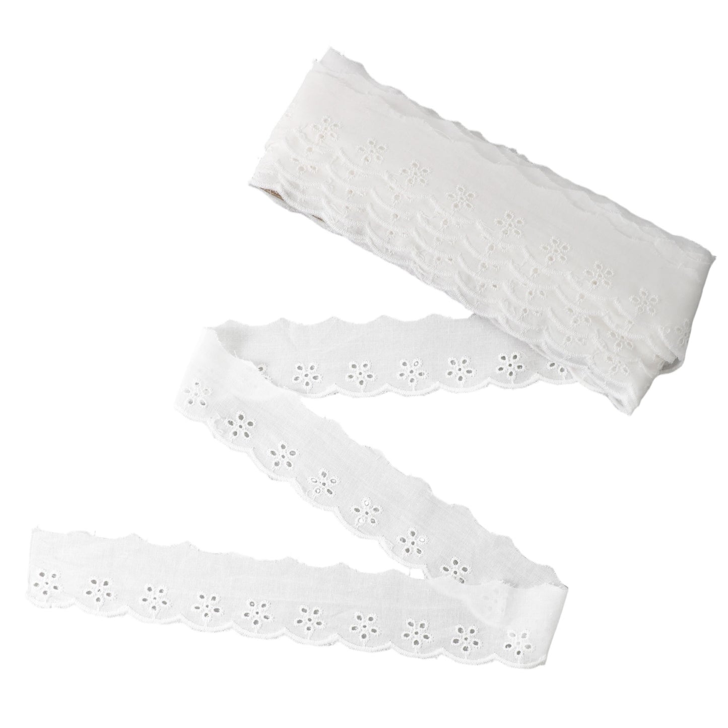 SULIKJHUI 15 Yards Cotton Lace Trim, 1-5/8 Inch Eyelet Lace with Floral Embroidery & Wavy Edge for Sewing Dresses, Bags & DIY Crafts, White