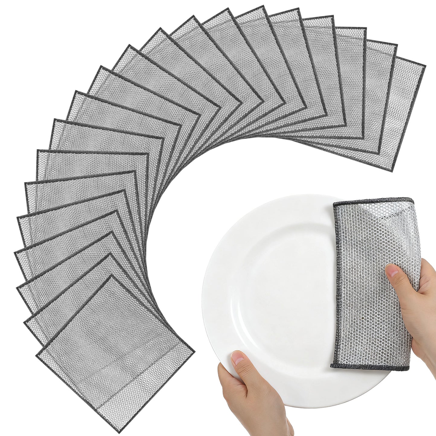 Yuanchu 20Pcs Double Layer Wire Dishwashing Cloths, Non Scratch Wire Miracle Cleaning Cloths 20x20 cm Reusable Two Layer Multi Purpose Wire Dishwashing Rags Towel for Kitchen Dish Sink Stove Top