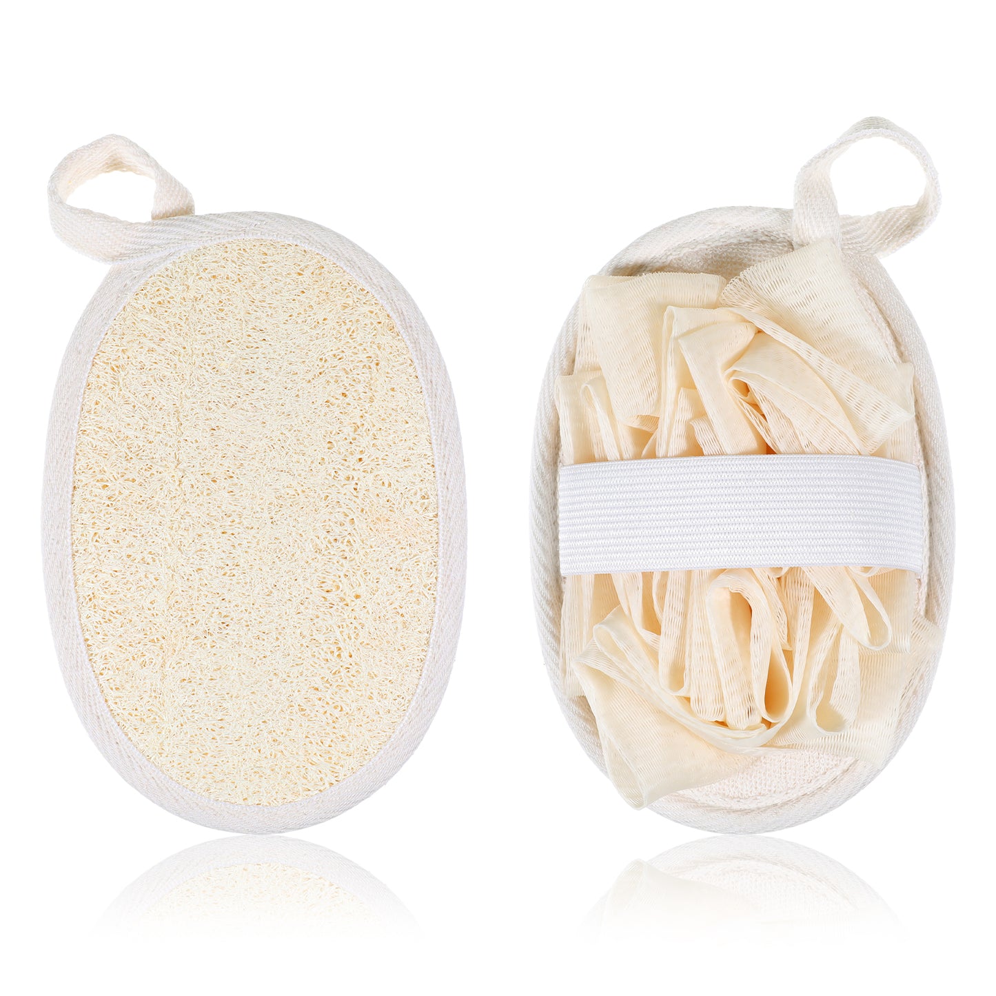 Jeffdad 2Pcs Natural Loofah Sponge, Premium Exfoliating Body Scrubber for Women & Men Ideal Shower Scrubber for Body Perfect for Exfoliation, Cleansing, and Gentle Skin Care(Beige)