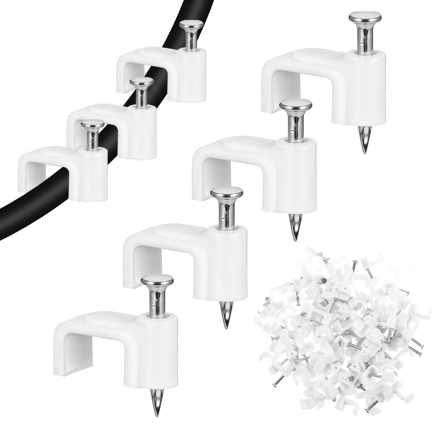 Andibro 100pcs White Cable Clips,8mm Wire Wall Clips with Steel Nails Ethernet Cable Clips Clips Cable Tacks Coax Cable Clips for Wire Ethernet Cable(8mm)