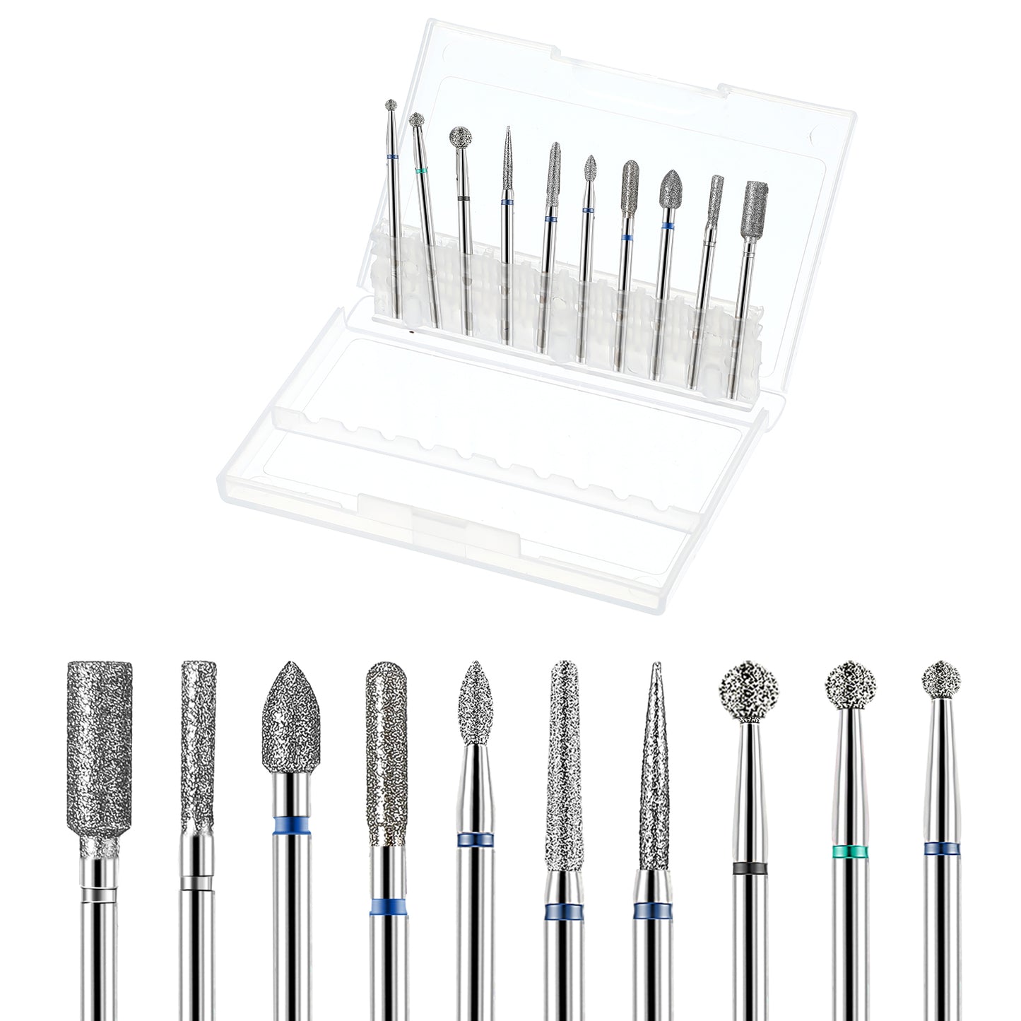 Yuanchu Nail Drill Bits Set, 10 Pcs Tungsten Carbide Diamond Nail Drill Bits 3/32'' Nail Drill Tips for Nail Drill Efile Nails Dry Manicure Pedicure Tools for Acrylic Nails Gel Cuticle Remove