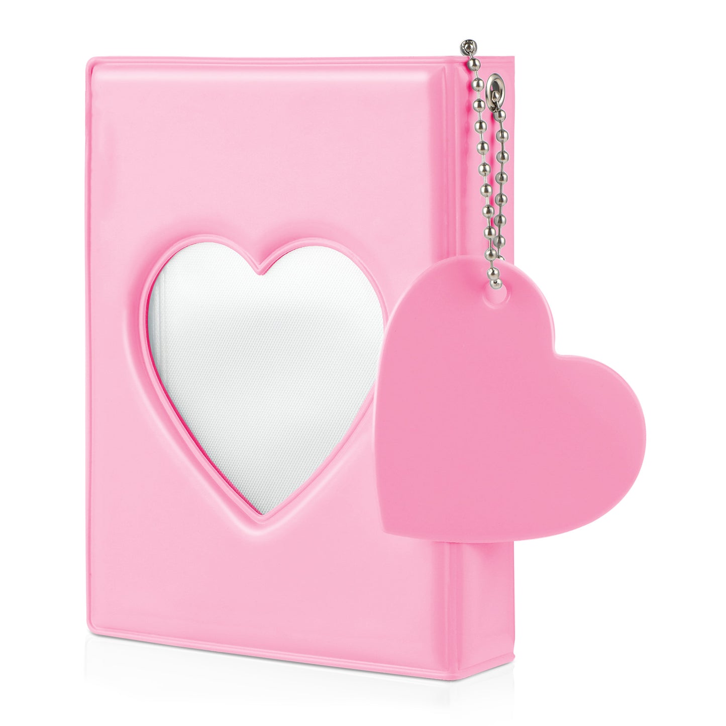 Molain 3 Inch Small Photo Album, Heart Hollow Card Binder with 32 Pockets, Pink Photocard Binder, Cute Photo Card Holder with Beaded Chain for Photocards Collection(Pink)