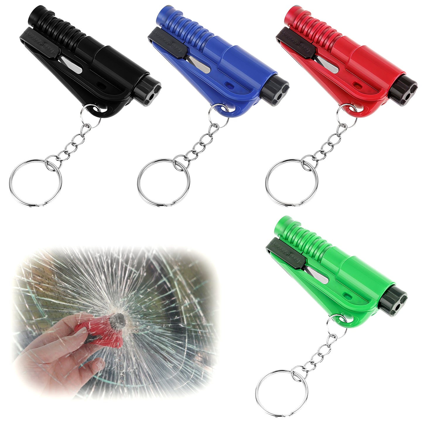 BOHUIZ 4 PCS Window Breaker Seatbelt Cutter, Seatbelt Cutter and Glass Breaker & Survival Whistle, Car Emergency Escape Tool, Window Breaker Applicable to All Cars 4 Color