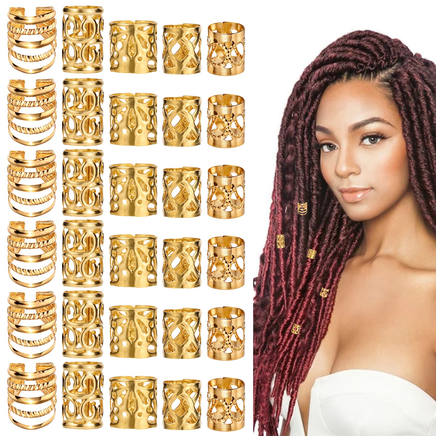 Giantree 100 Pcs Gold Hair Cuffs, Hair Cuffs Clip, Jewelry for Black Women, Gold Hair Accessories Braid, Adjustable Gold Cuffs Braids Rings Clip for Dreadlock Accessory Jewelry Decorations (Gold)