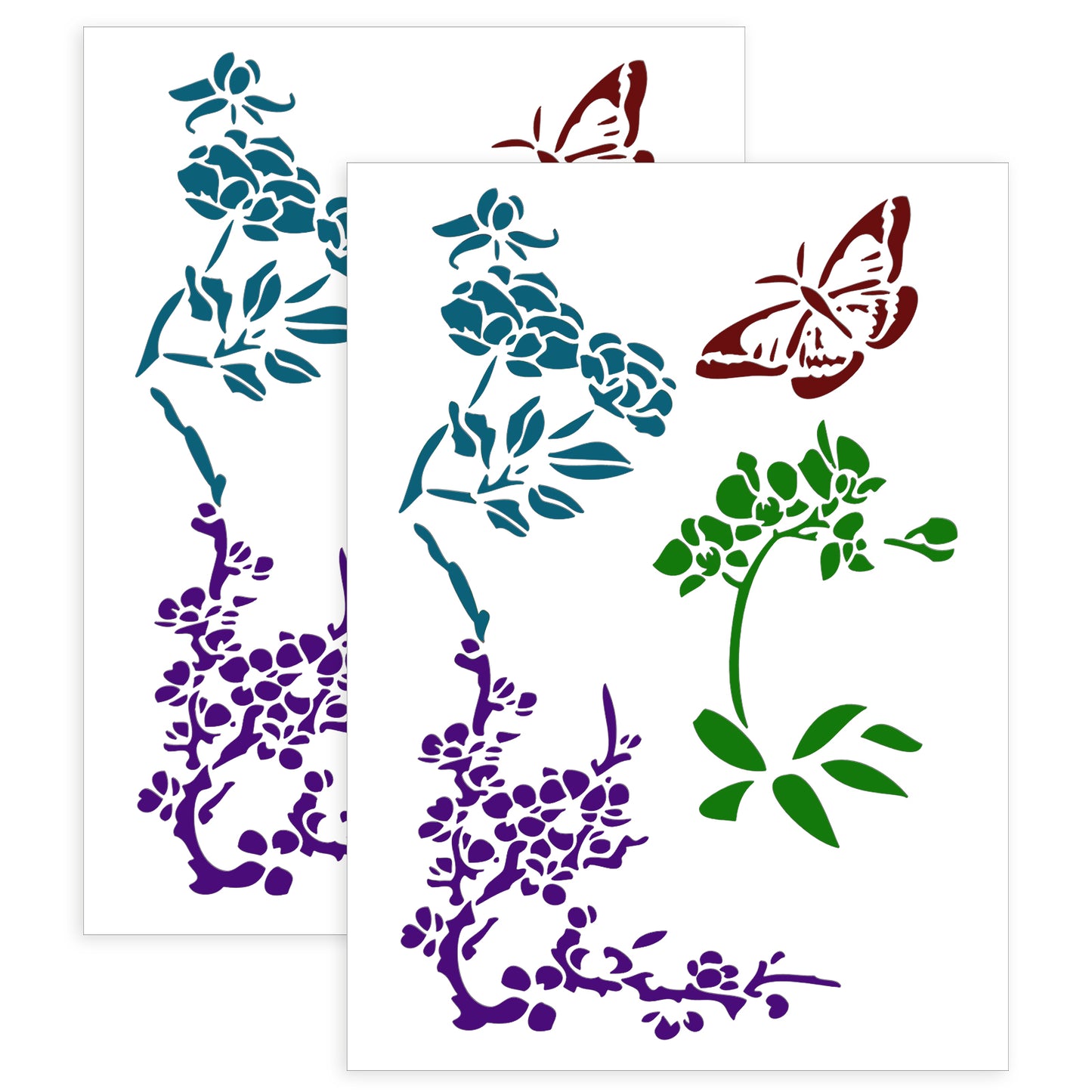 GEEHUA 2Pcs Large Flower Stencils, A4 Size Wall Painting Stencils Reusable Branches Butterflies Drawing Template DIY Crafts Drawing Templates for Painting on Wood Wall Canvas Fabric DIY Scrapbook