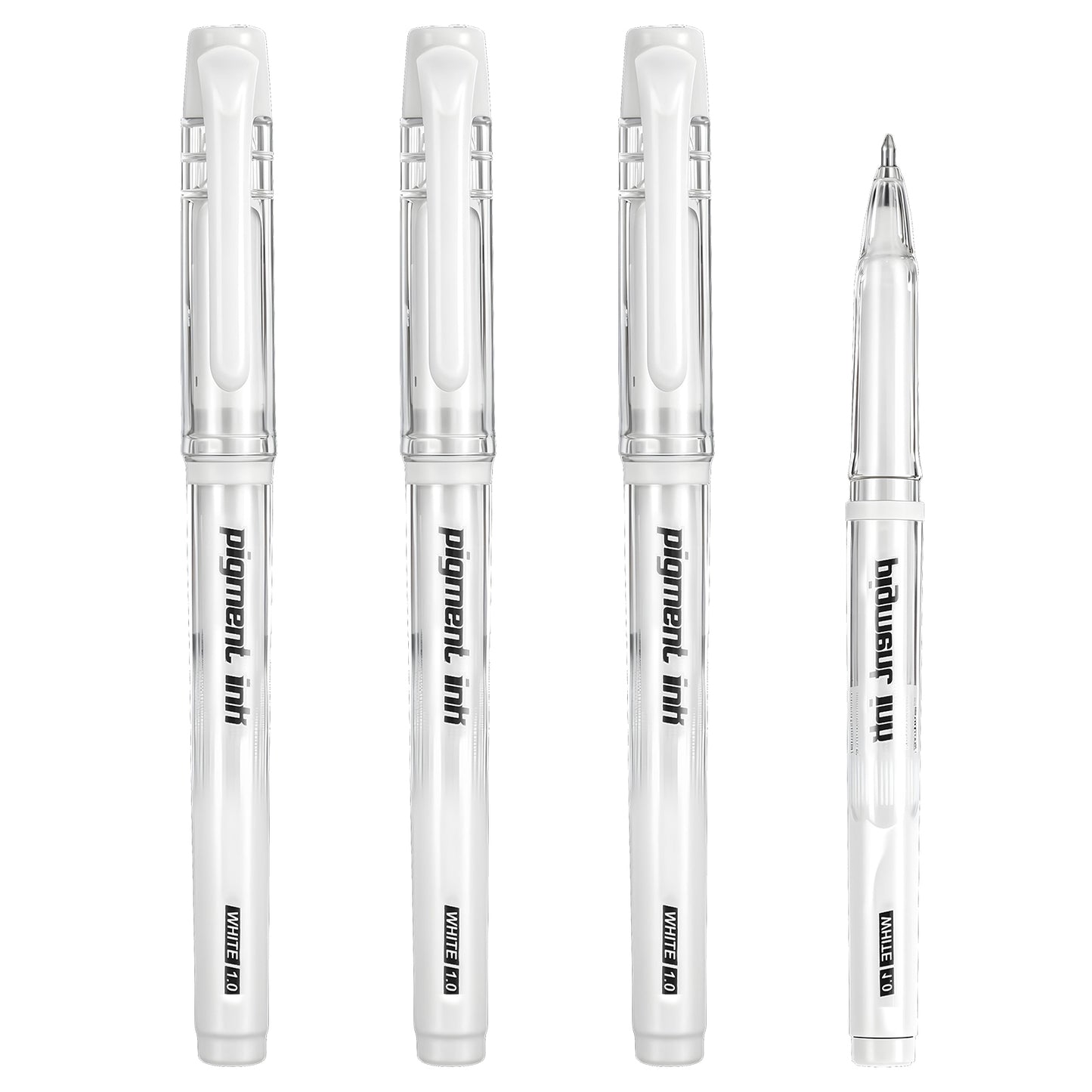GEEHUA 4pcs White Gel Pens, 1mm Highlight Fine Liner Pen Quick Dry Click Ballpoint Pen White Ink Rollerball Pens Writing for Art Drawing Sketching Writing Artists Black Paper Design Supplies