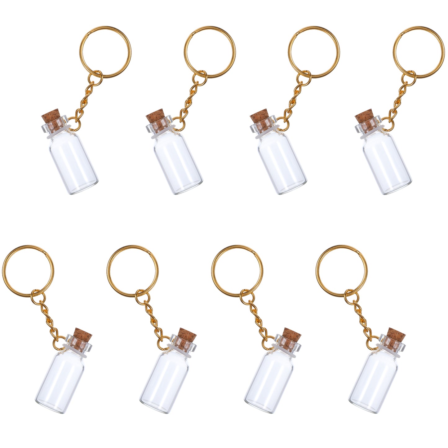 MBAIYO 8Pcs Mini Glass Bottles, 3ml Small Glass Bottles with Cork Lid and Keychain Clear Tiny Spell Jars with Lids for DIY Crafts Message Miniature Jars for Home Decor and Wedding Party Favors