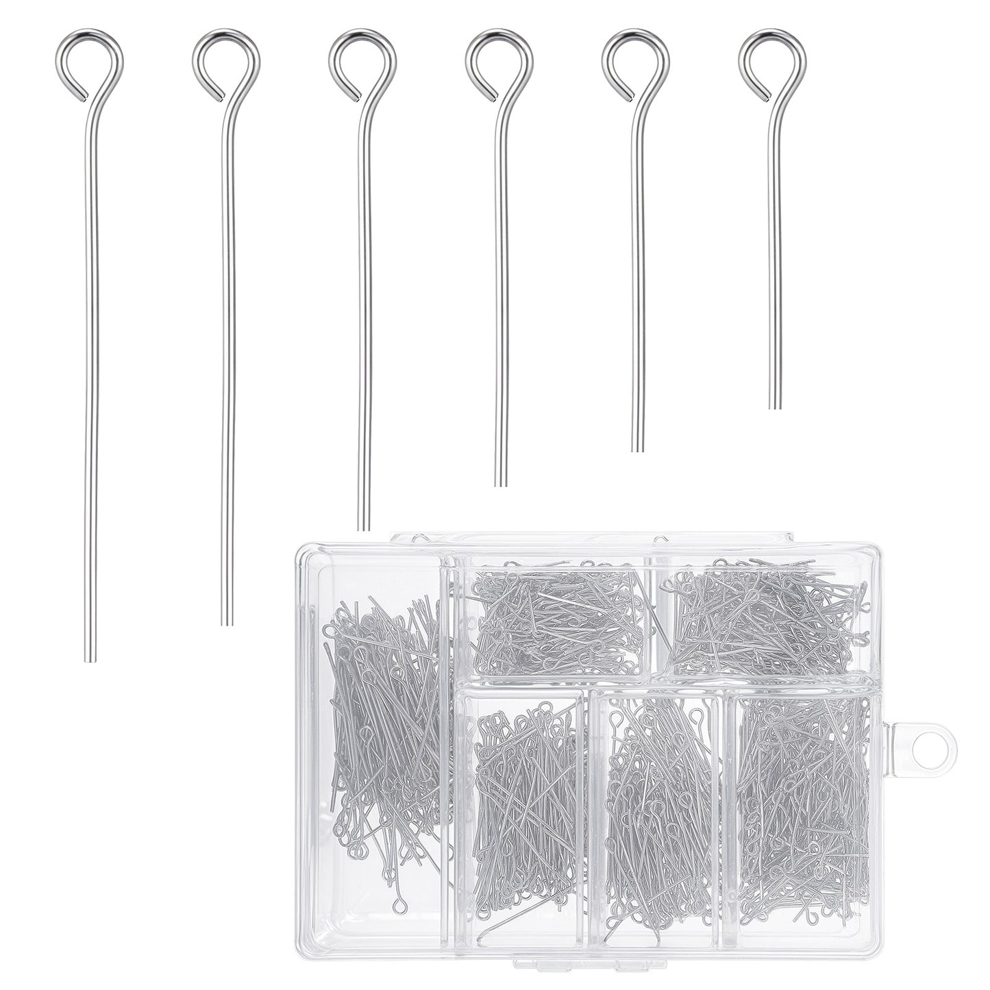 WJIAAA 1200 Pcs Eye Pins for Jewelry Making, Mini Metal Wire Eyepins Small Open Eye Head Pins for DIY Craft Beading Earrings Necklace Bracelet 31/28/25/23/20/18 Mm